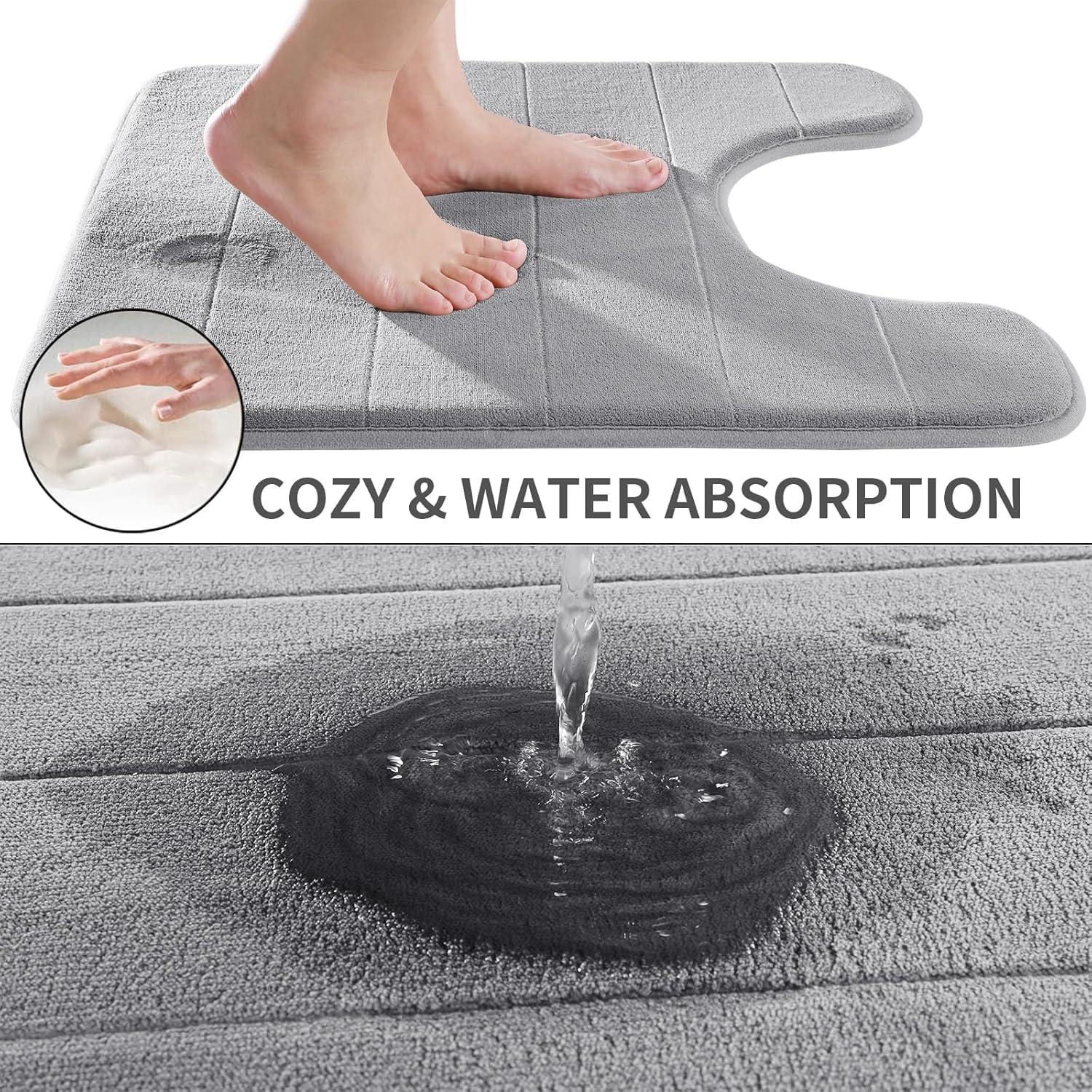 Yimobra Memory Foam Toilet Bath Mat U-Shaped, Commode Contour Rug, Soft and Comfortable, Super Water Absorption, Non-Slip, Thick, Machine Wash and Easier to Dry for Bathroom, 24 X 20 Inches,