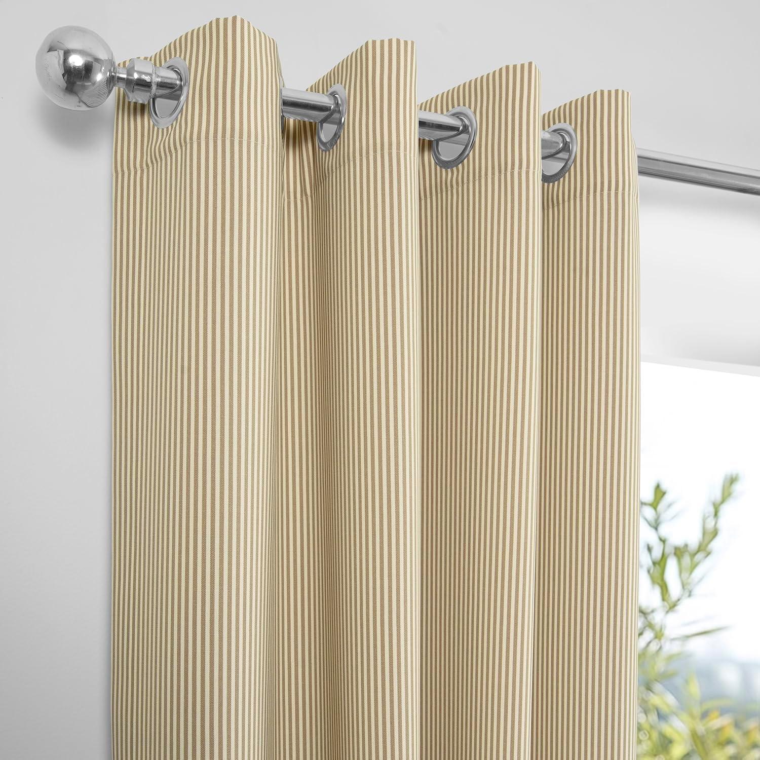 HPD Half Price Drapes Villanova Striped Grommet Outdoor Curtains for Patio (1 Panel) - UV & Water Resistant Light Filtering 200 GSM Polyester Curtains - 50W x 84L, Coastal Beige Thin Stripe