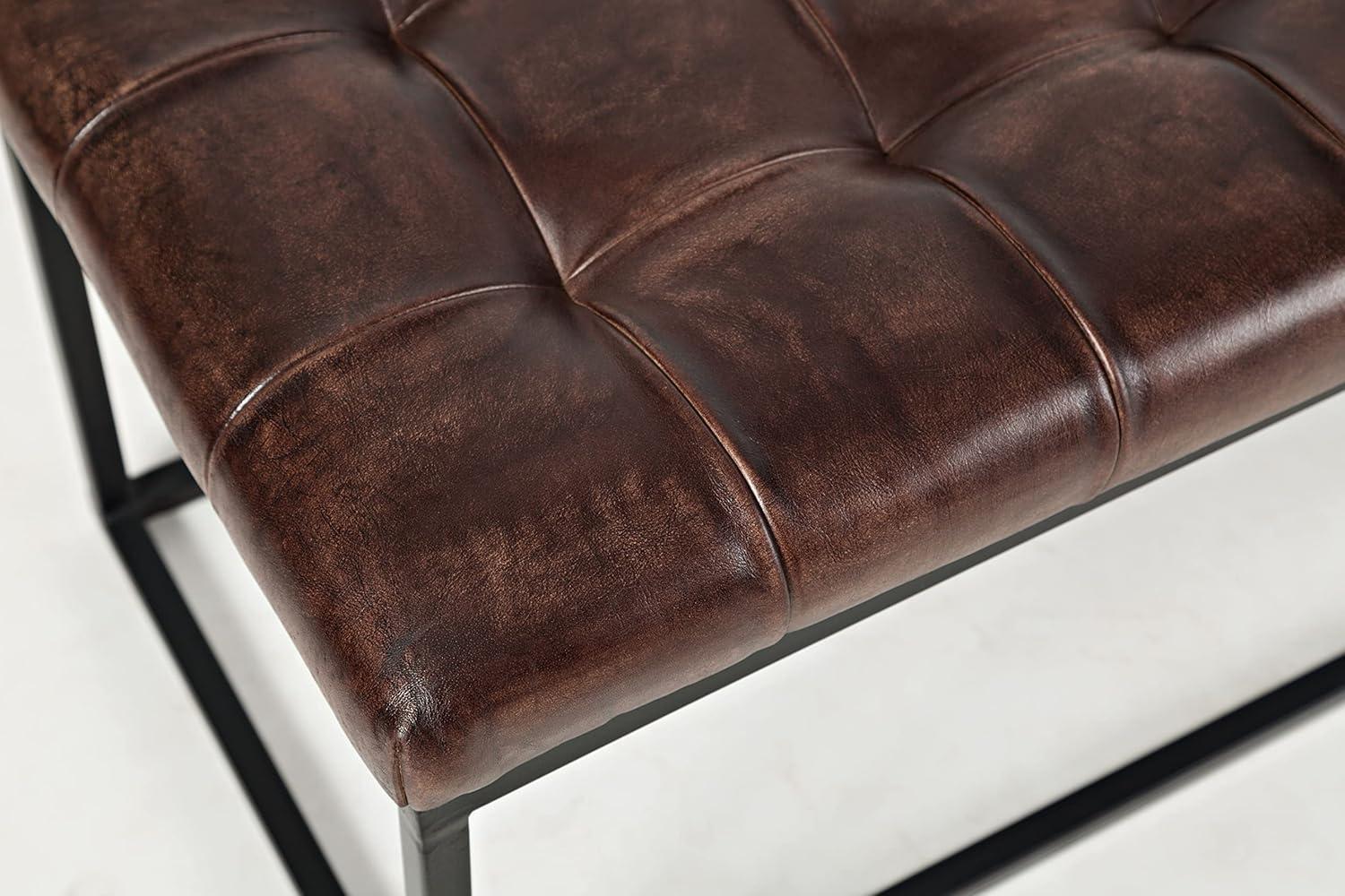 Global Archive 55" Genuine Distressed Leather Ottoman Bench