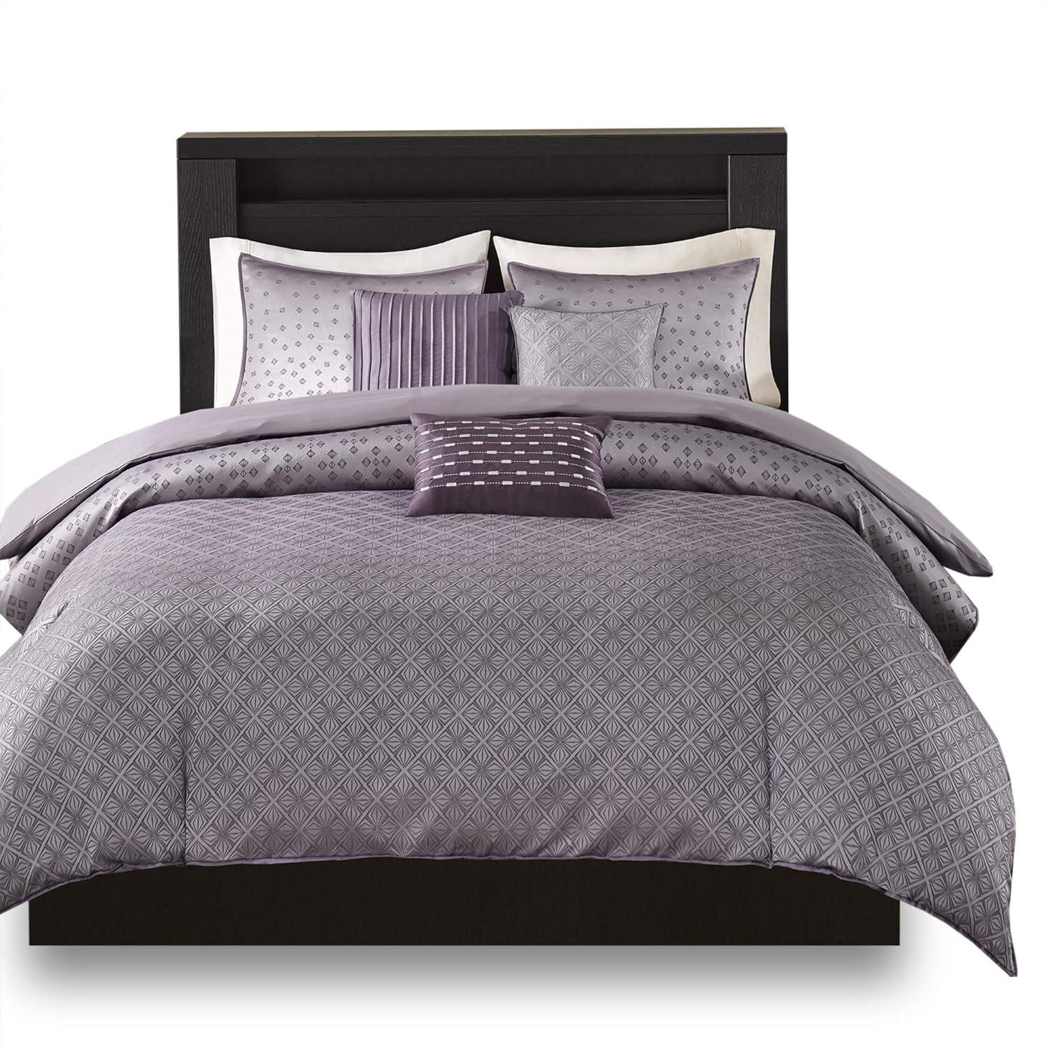 Purple Geometric Jacquard Full/Queen Duvet Cover Set