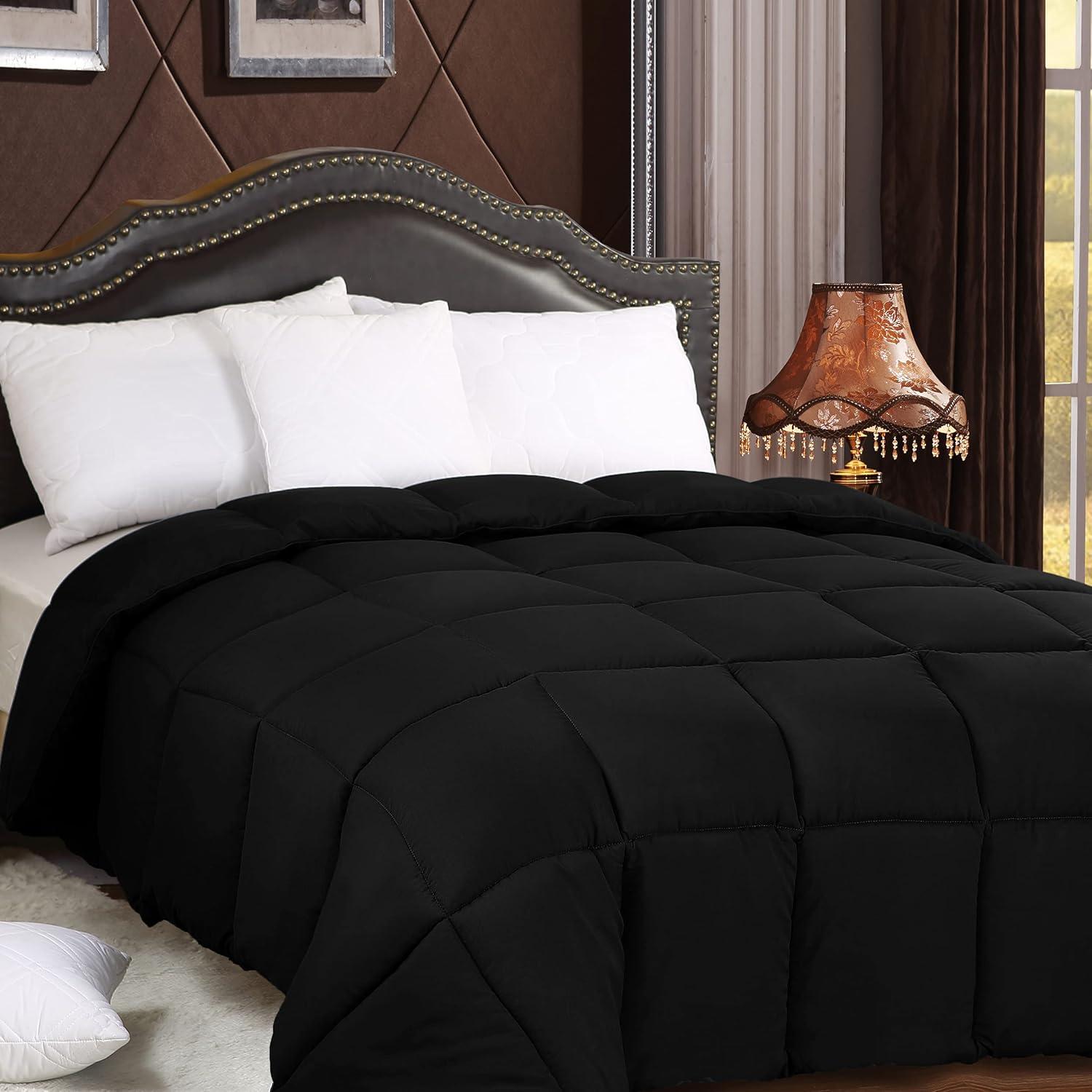 Utopia Bedding Comforters King Size, All Season Duvet Insert, Down Alternative Box Stitched Bed Comforter with Corner Tabs, Machine Washable (Black)