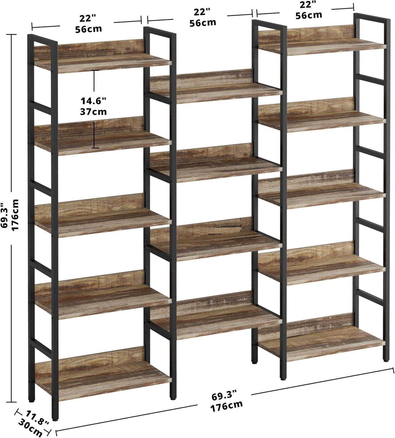 IRONCK Bookshelf with Baffles Industrial Large 5-Tier Display Shelf Vintage Brown for Home Office