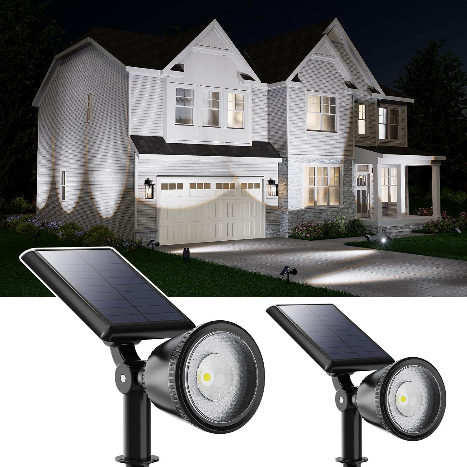 Black Solar Powered Outdoor LED Spotlights - Set of 2