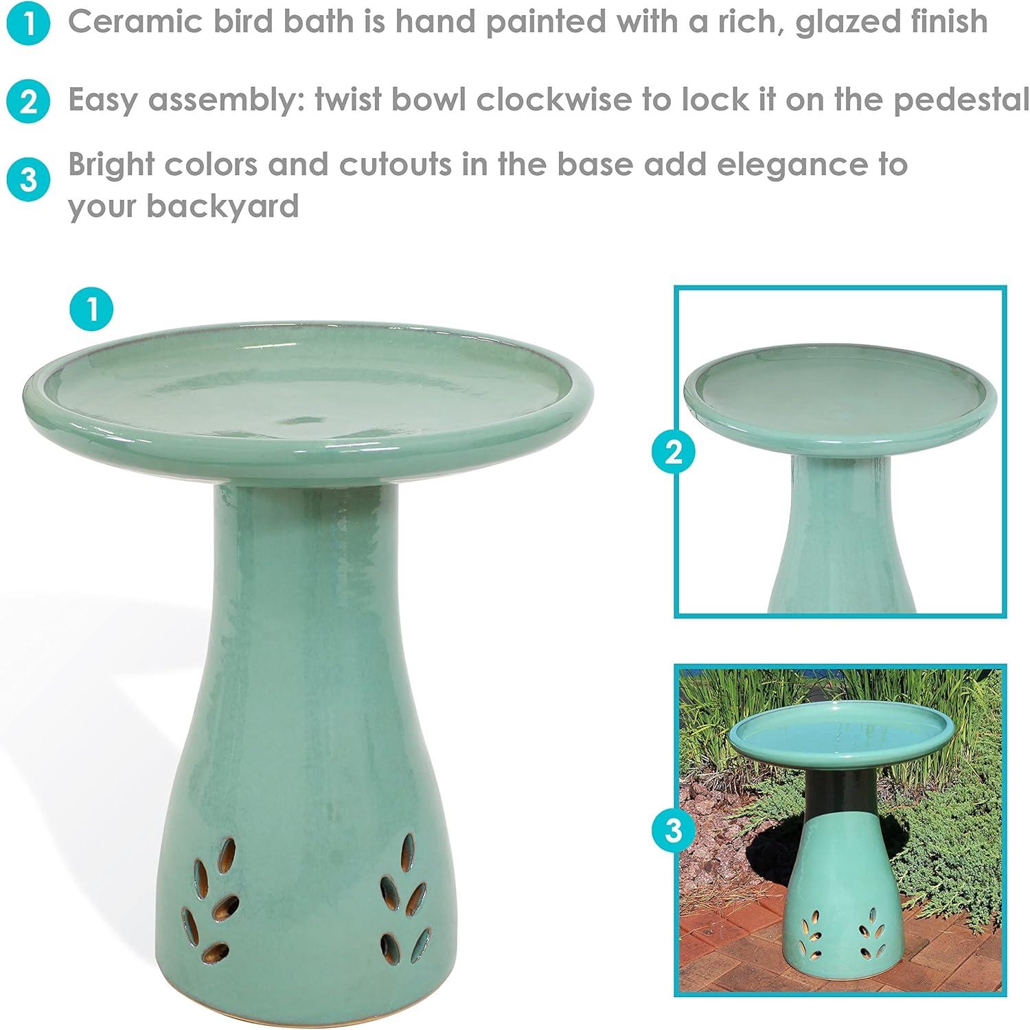 Sunnydaze Outdoor Weather-Resistant Garden Patio Classic High-Fired Smooth Ceramic Hand-Painted Bird Bath