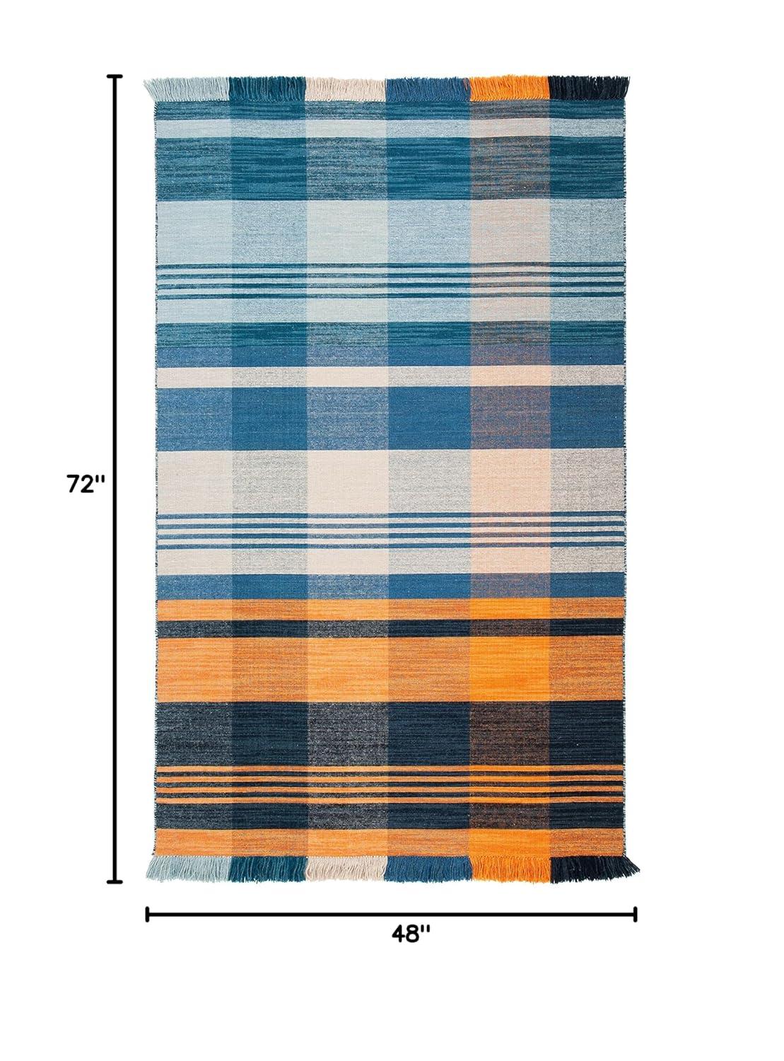 Striped Kilim STK708 Hand Woven Area Rug - Orange/Blue - 4'x6' - Safavieh.