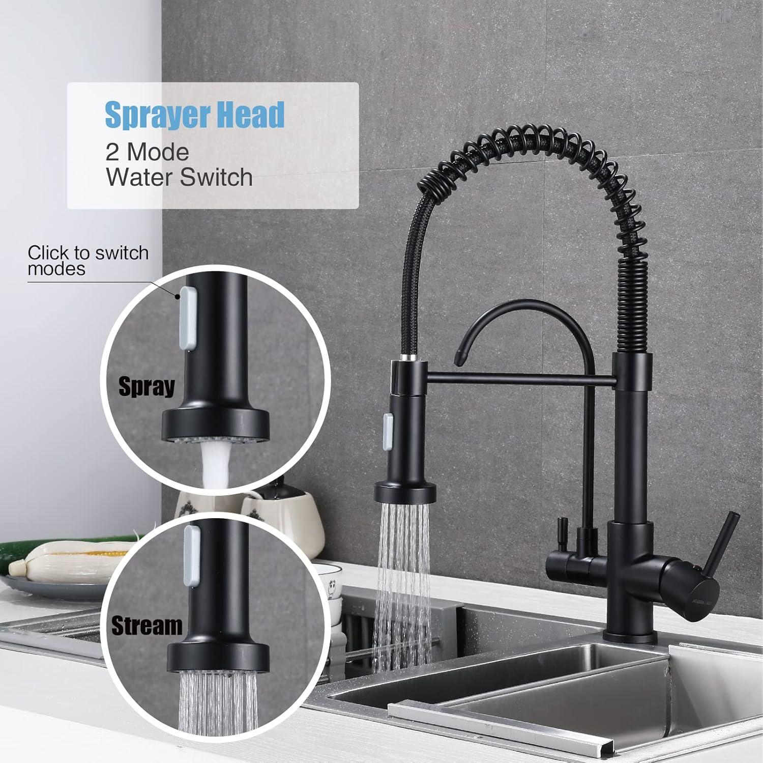 Matte Black Dual Handle Pull Down Kitchen Faucet with Sprayer