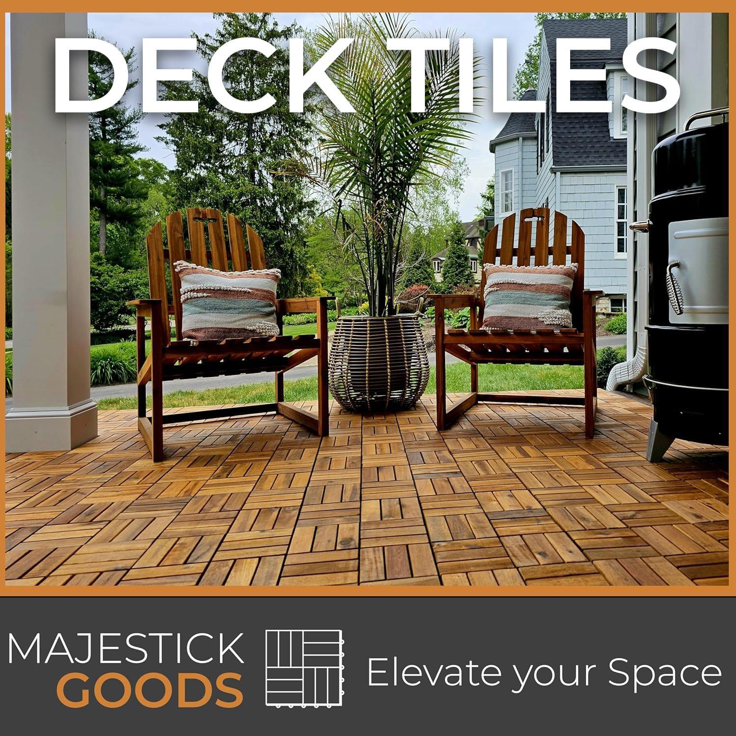 Interlocking Deck Tiles 8 Pack - Snap Together Wood Flooring | 12 x 12 Acacia Hardwood Outdoor Flooring for Patio | Click Floor Decking Tile, Waterproof Balcony Flooring, Wooden Parquet Flooring