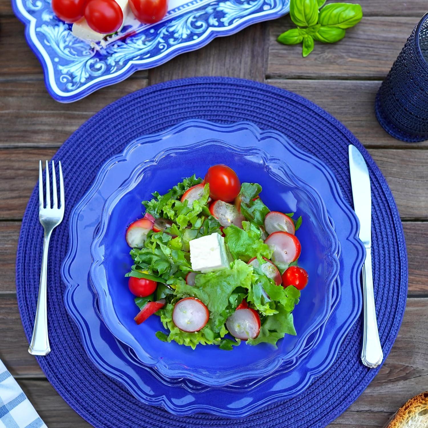 Isabella Blue Melamine Dinner Plates Set of 4 – Lightweight Unbreakable Plates for Indoor Outdoor Dining, Dishwasher Safe, BPA-Free, Great for BBQ, Poolside, Patio, or RV Use