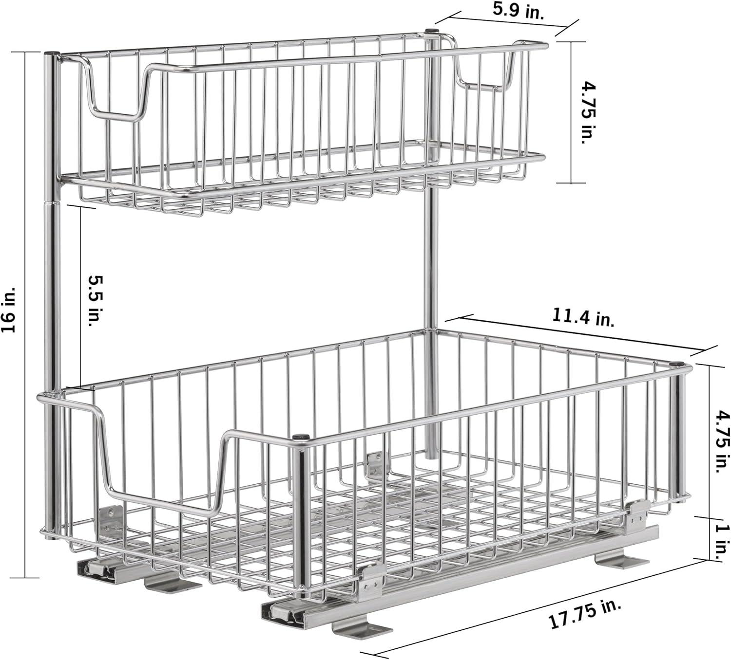 TRINITY 2-Tier Chrome Steel Wire Sliding Undersink Organizer