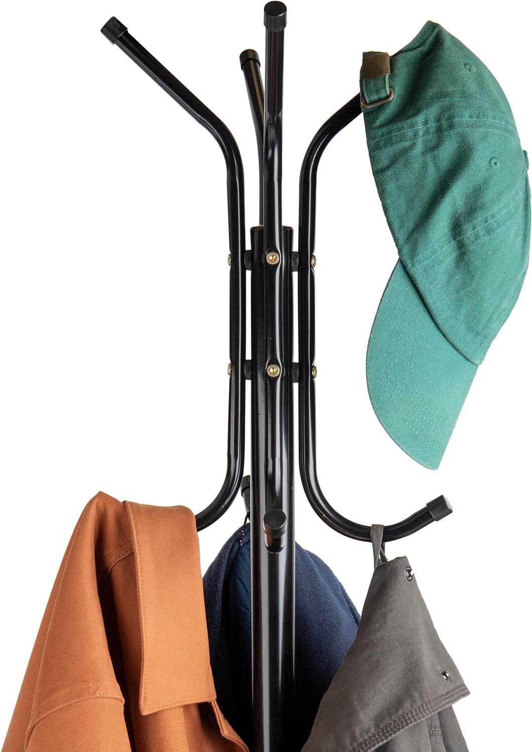 Coat Rack, Hall Tree, Freestanding, Coat Tree, Hat, Jacket, Purse, Metal, 14.75"L x 16.5"W x 69"H