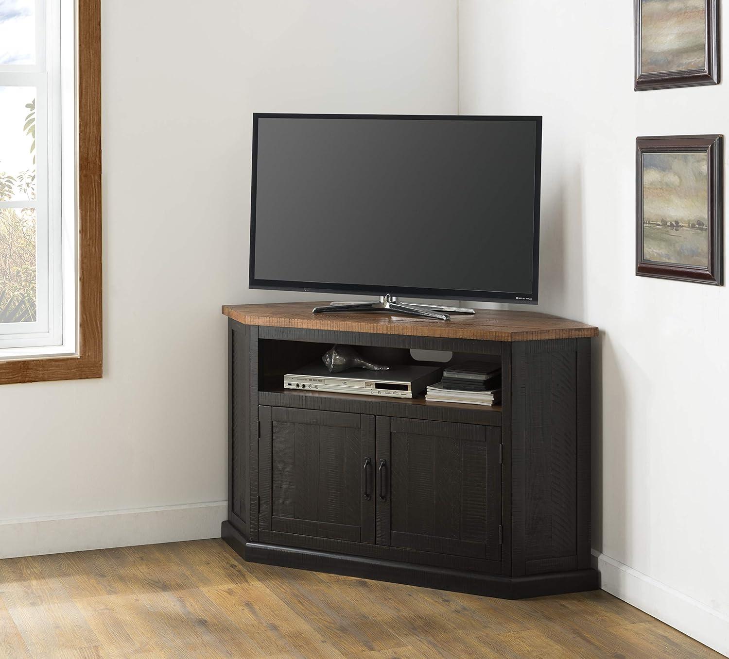 Antique Black and Honey Rustic Corner TV Stand with Cabinet