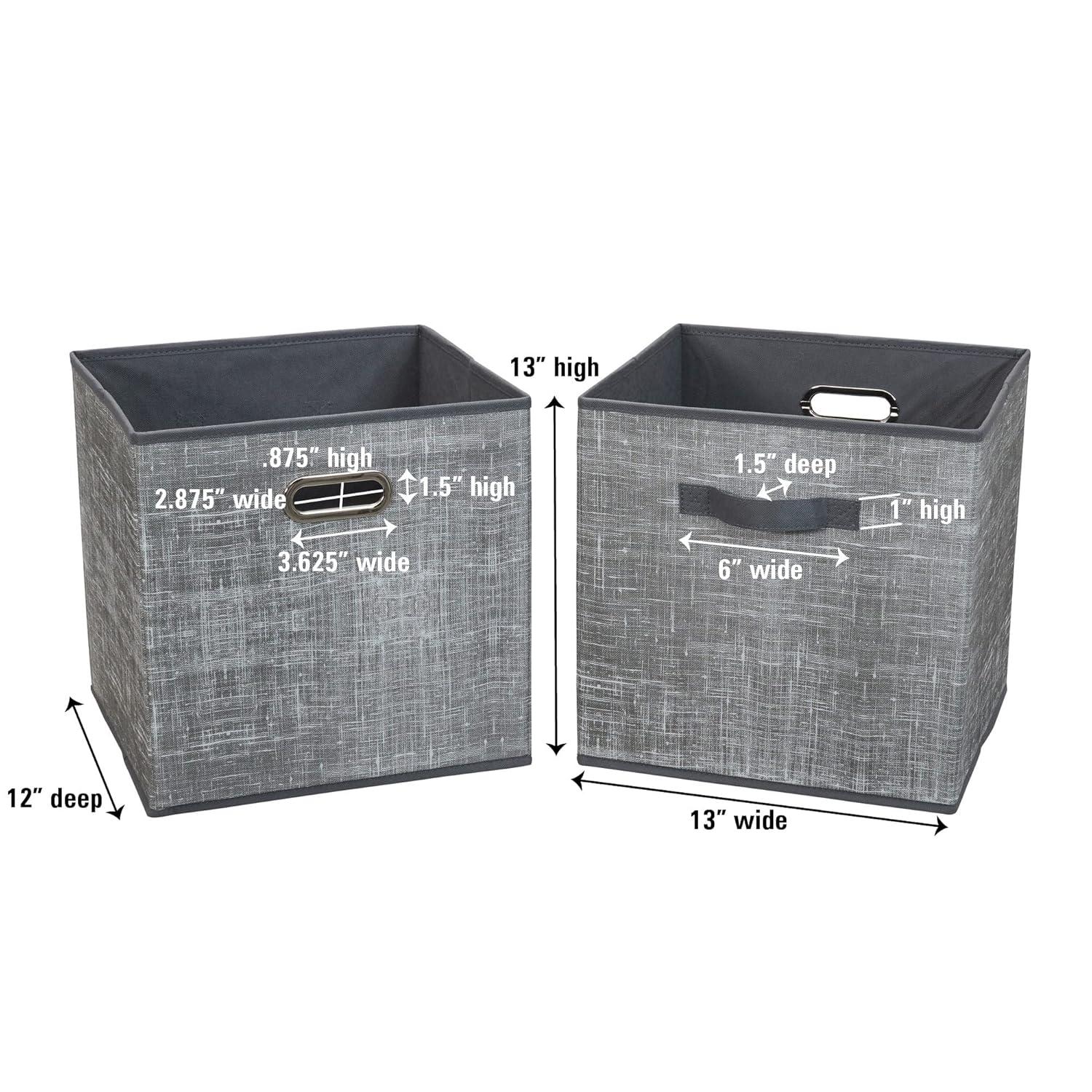 Household Essentials 2pc 12" x 13" Fabric Storage Bin Set Gray: Handcrafted, Folds Flat, Fits 13 Inch Cube Storage System