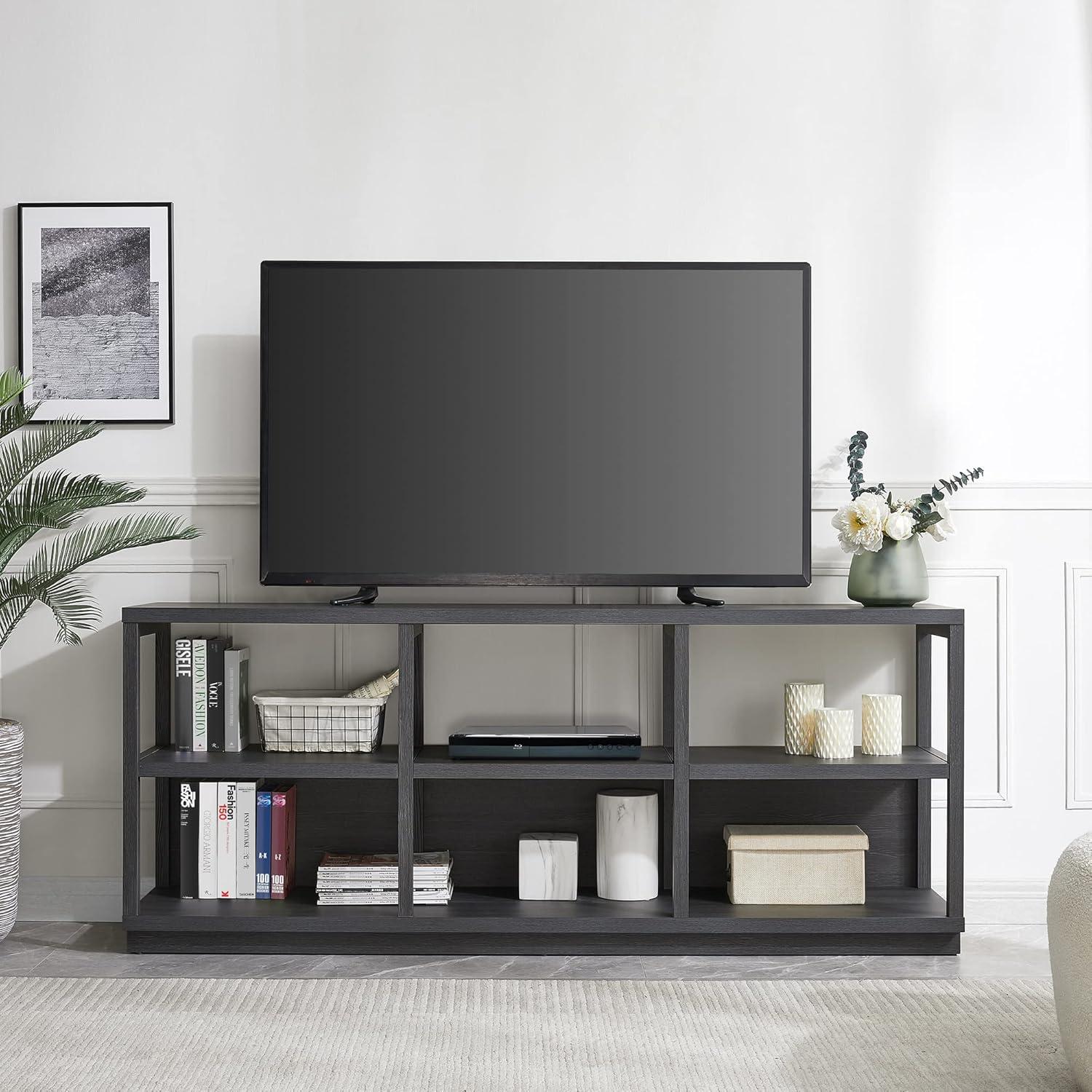 Evelyn&Zoe Thalia Rectangular TV Stand for TV's up to 75", Charcoal Gray