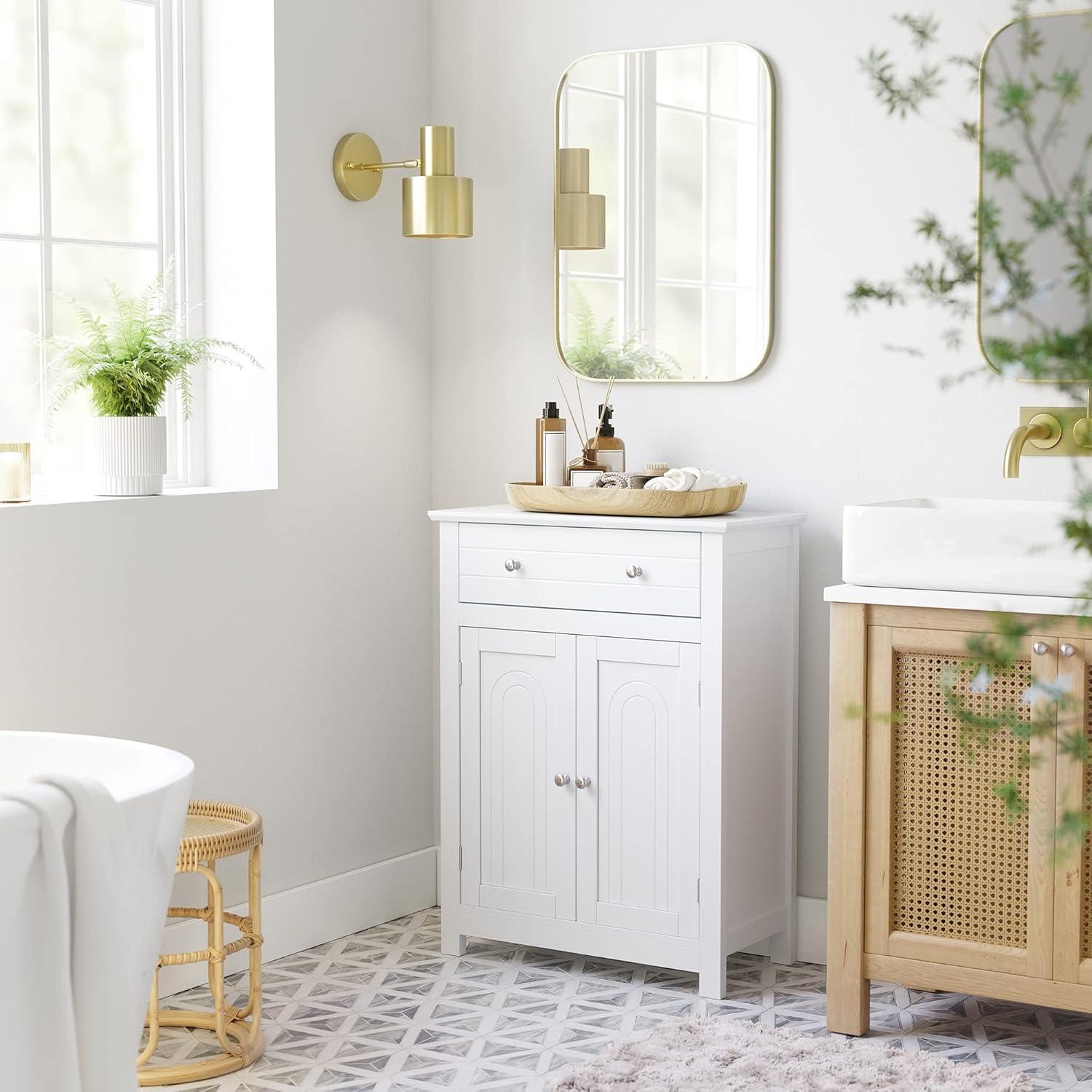 Tangkula Bathroom Storage Cabinet Free Standing Large Drawer W/Adjustable Shelf White