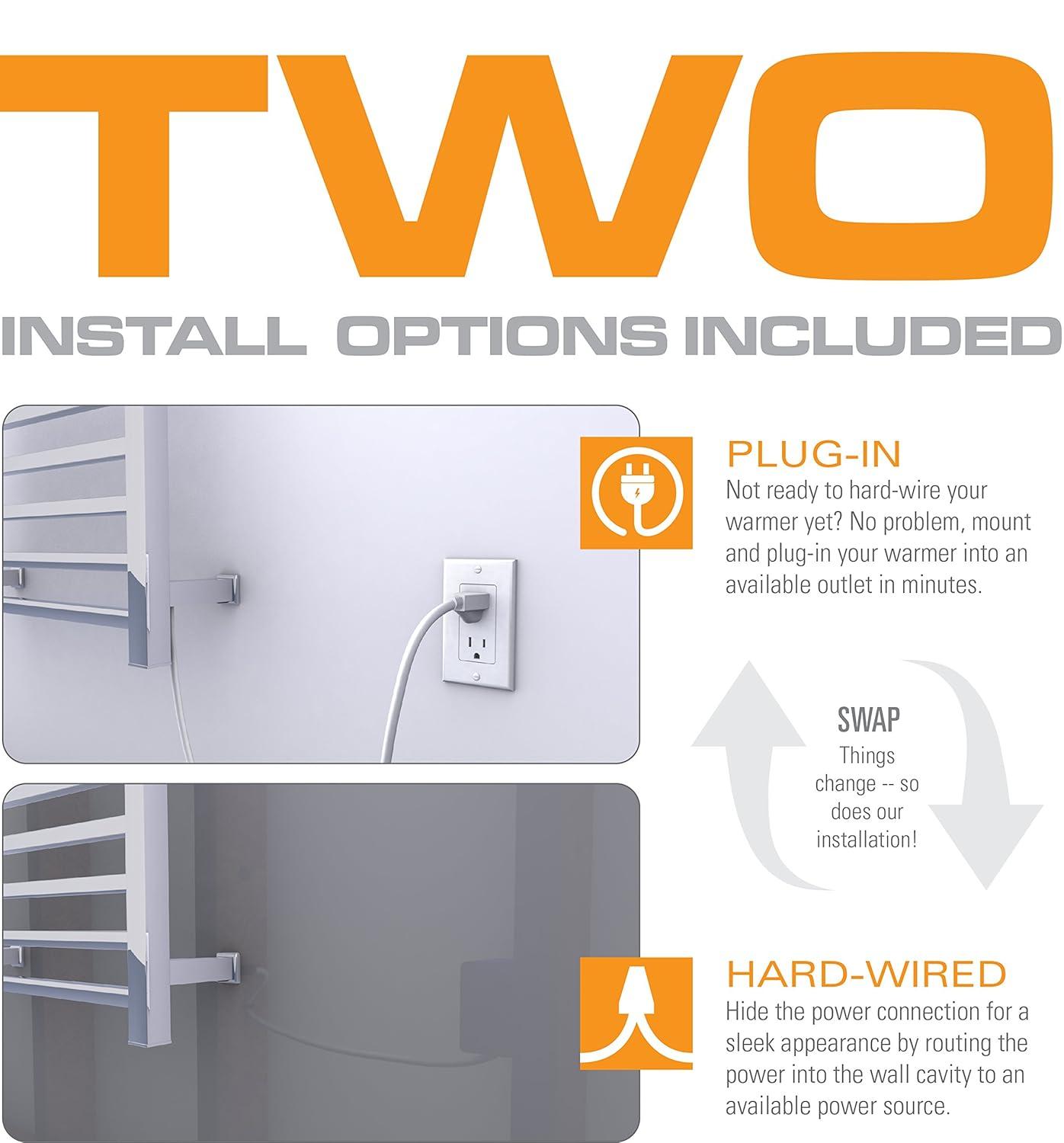 Brandon Basics Wall Mounted Electric Towel Warmer with Built-in Timer and Hardwired and Plug in Options, Stainless Steel - Polished