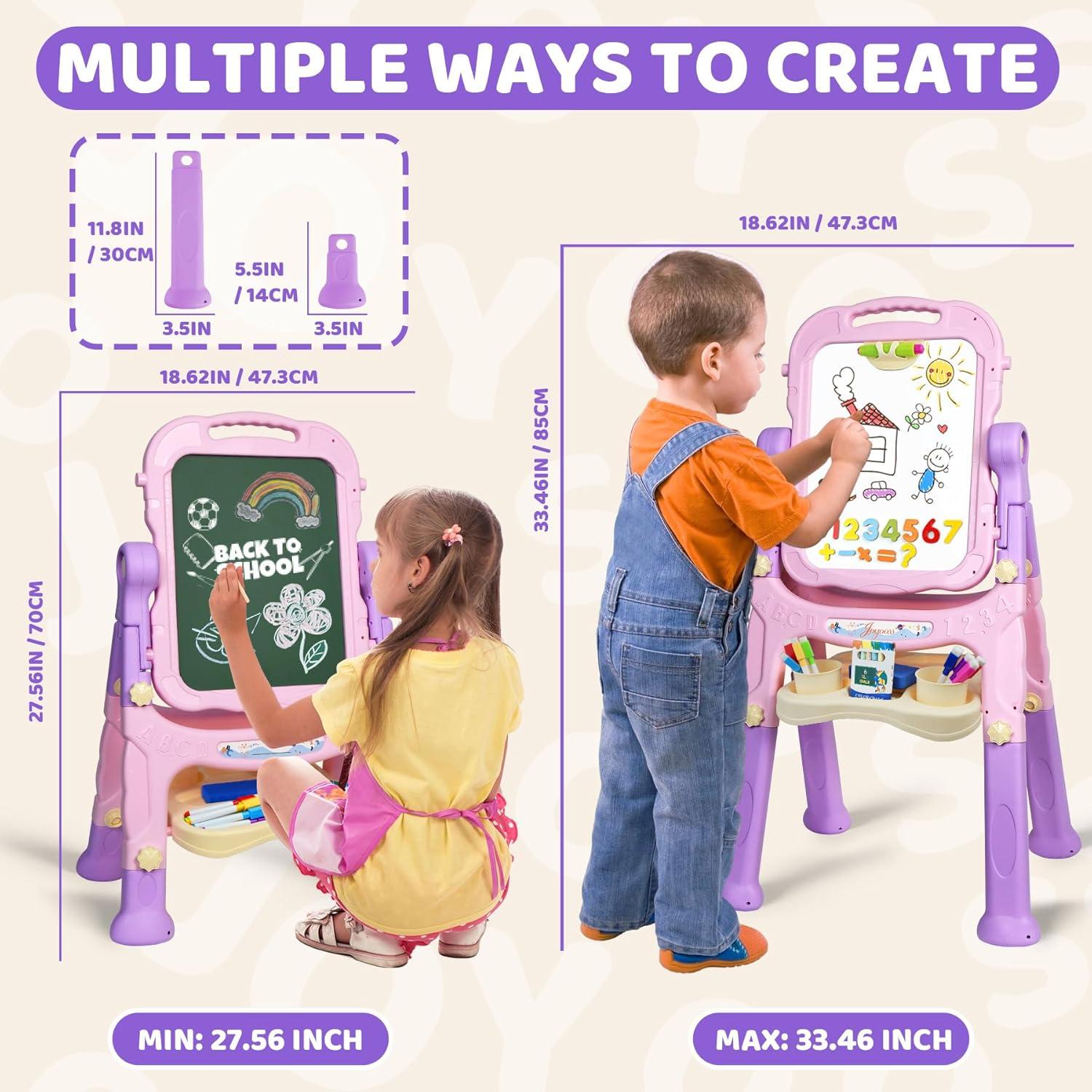 Easel for Kids, Adjustable Standing Art Easel for Toddler, Double Magnetic Drawing Board with Painting Accessories, Birthday Christmas Gift for Little Boys and Girls,  Pink