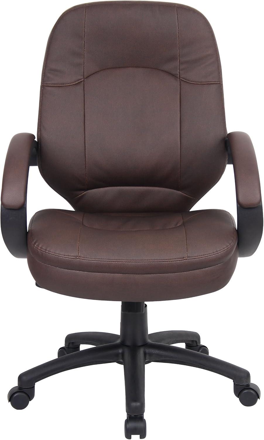 LeatherPlus Executive Chair Brown - Boss Office Products: Pneumatic Lift, Locking Upright, Swivel Base