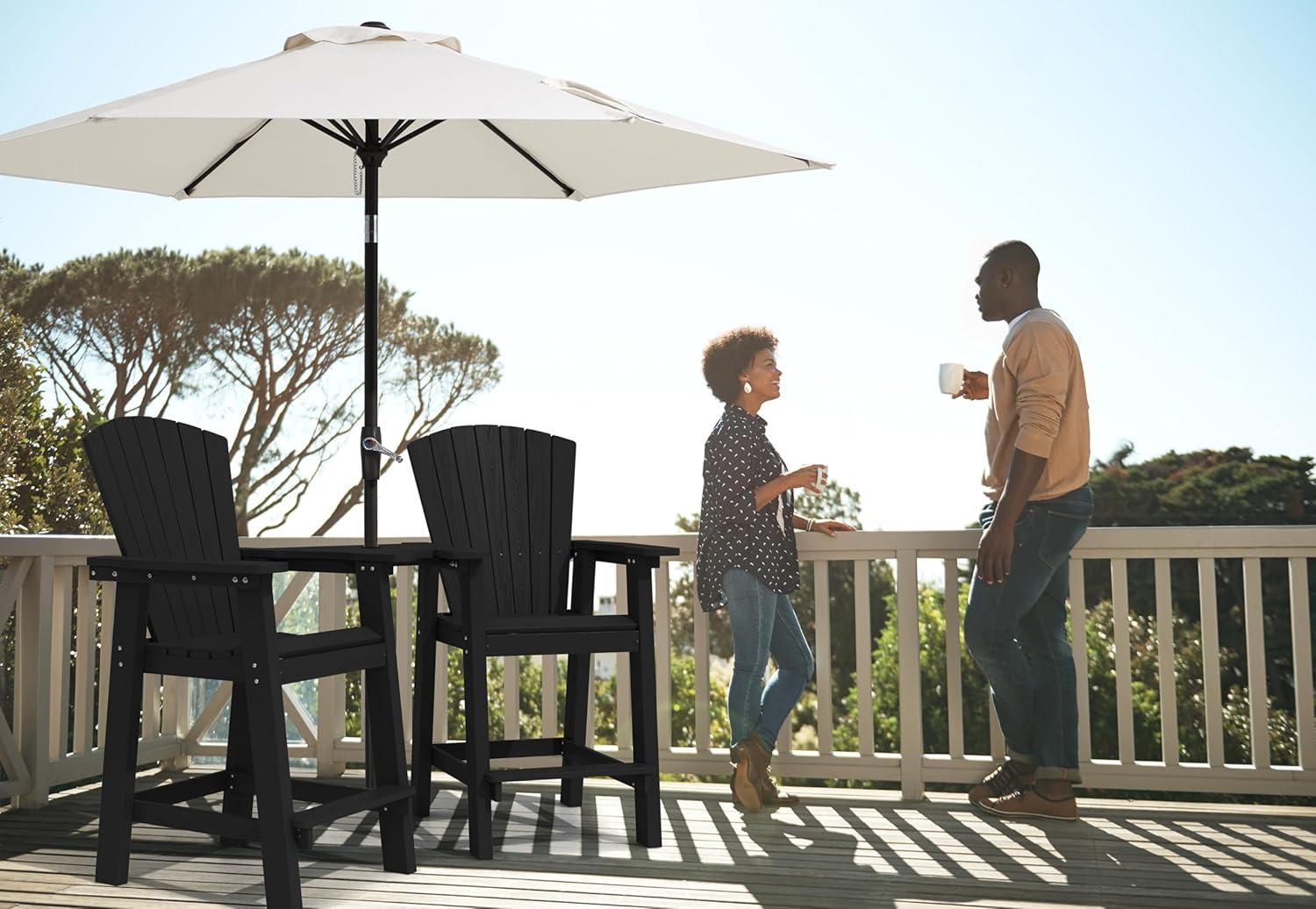 JUSTLET Tall Plastic Adirondack Chair Set of 2 W/ Outdoor Barstools and Connecting Tray, Brown