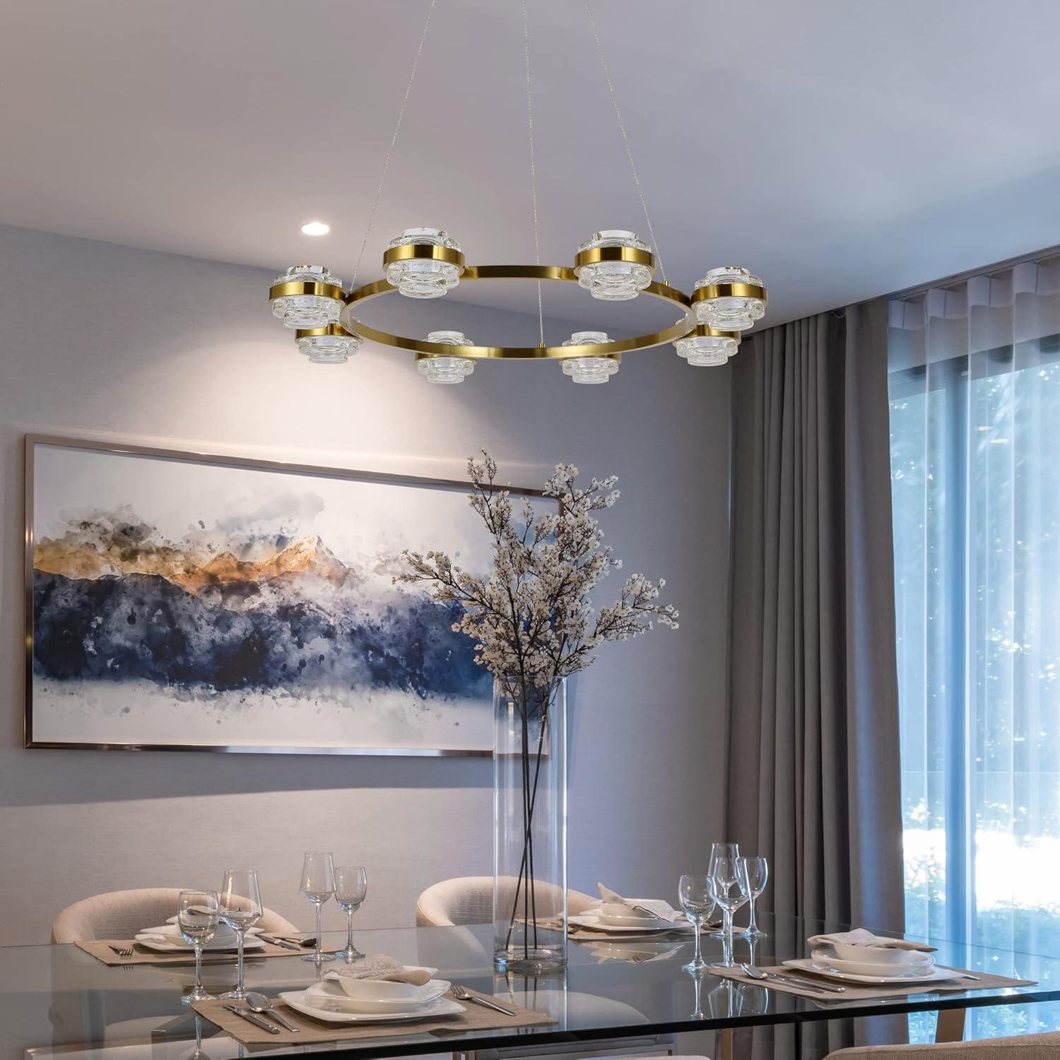 Milano 33-In Ring 8-Light Height Adjustable ETL Certified Integrated LED Circular Chandelier