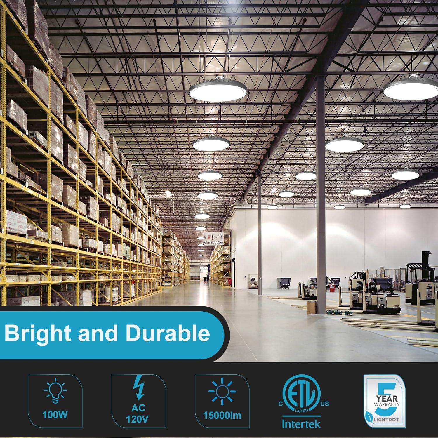 Lightdot 100W LED High Bay Light for Shop/Barn 5000K 14000LM (Eqv. to 400W HPS/MH) High Bay LED Lights with Plug for Commercial Warehouse Lighting-ETL Listed 5Pack