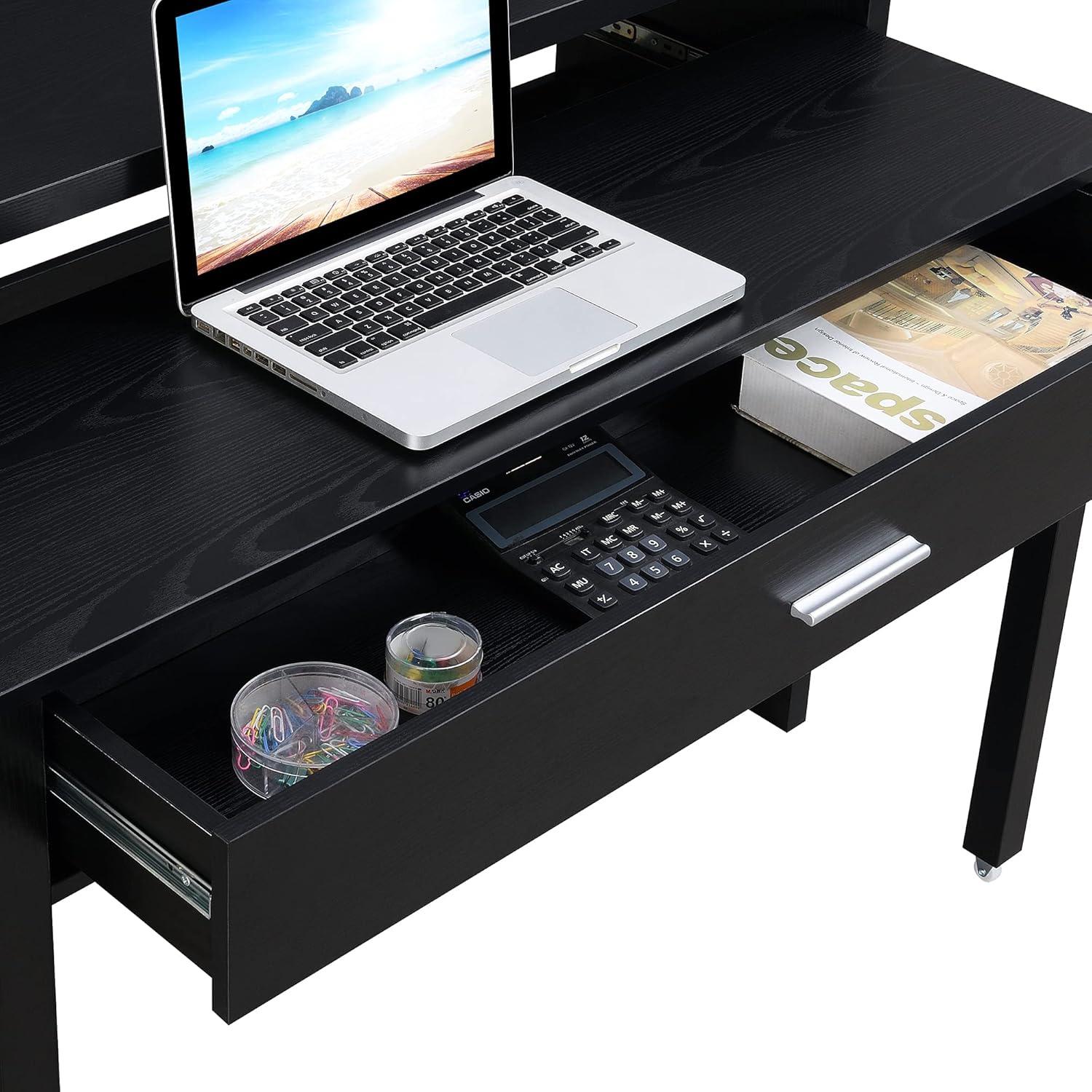 Newport JB Console or Sliding Desk with Drawer and Riser, Black