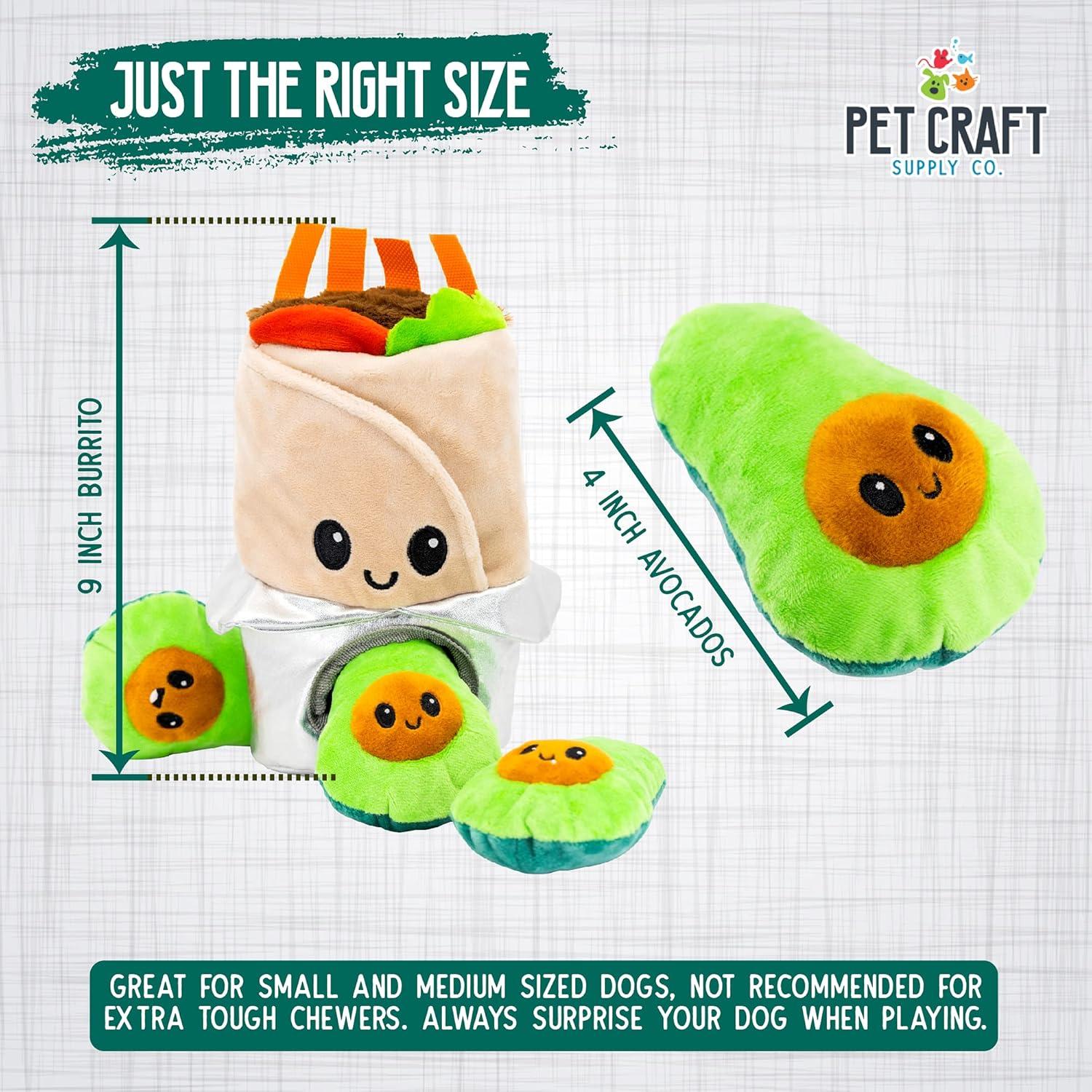 Pet Craft Hide 'n Seek Plush Dog Toy Crinkle Squeaky Interactive Toy for Small Medium Dogs, Burrito