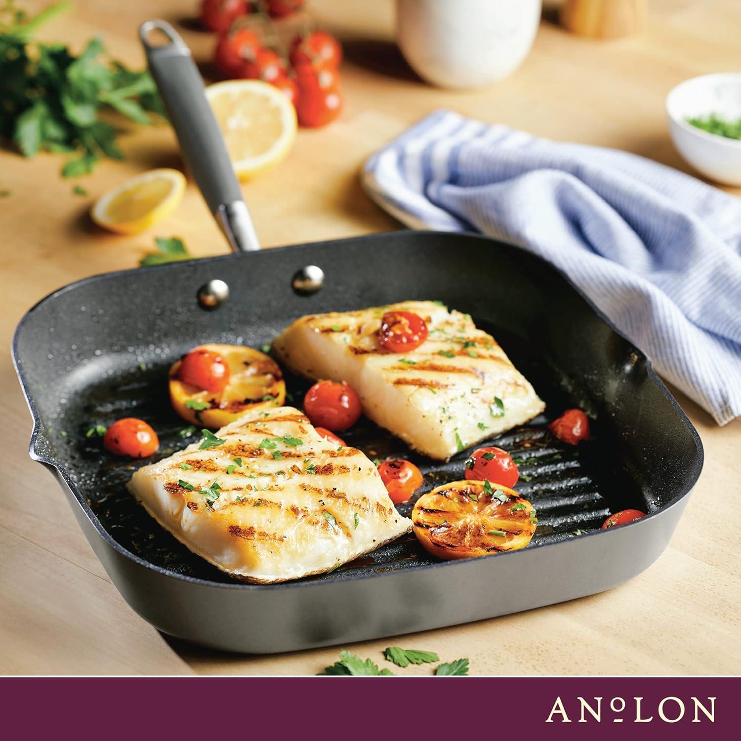 Anolon Anolon Advanced Home Hard Anodized Nonstick Deep Square Grill / Griddle Pan With Pour Spouts,11 Inch