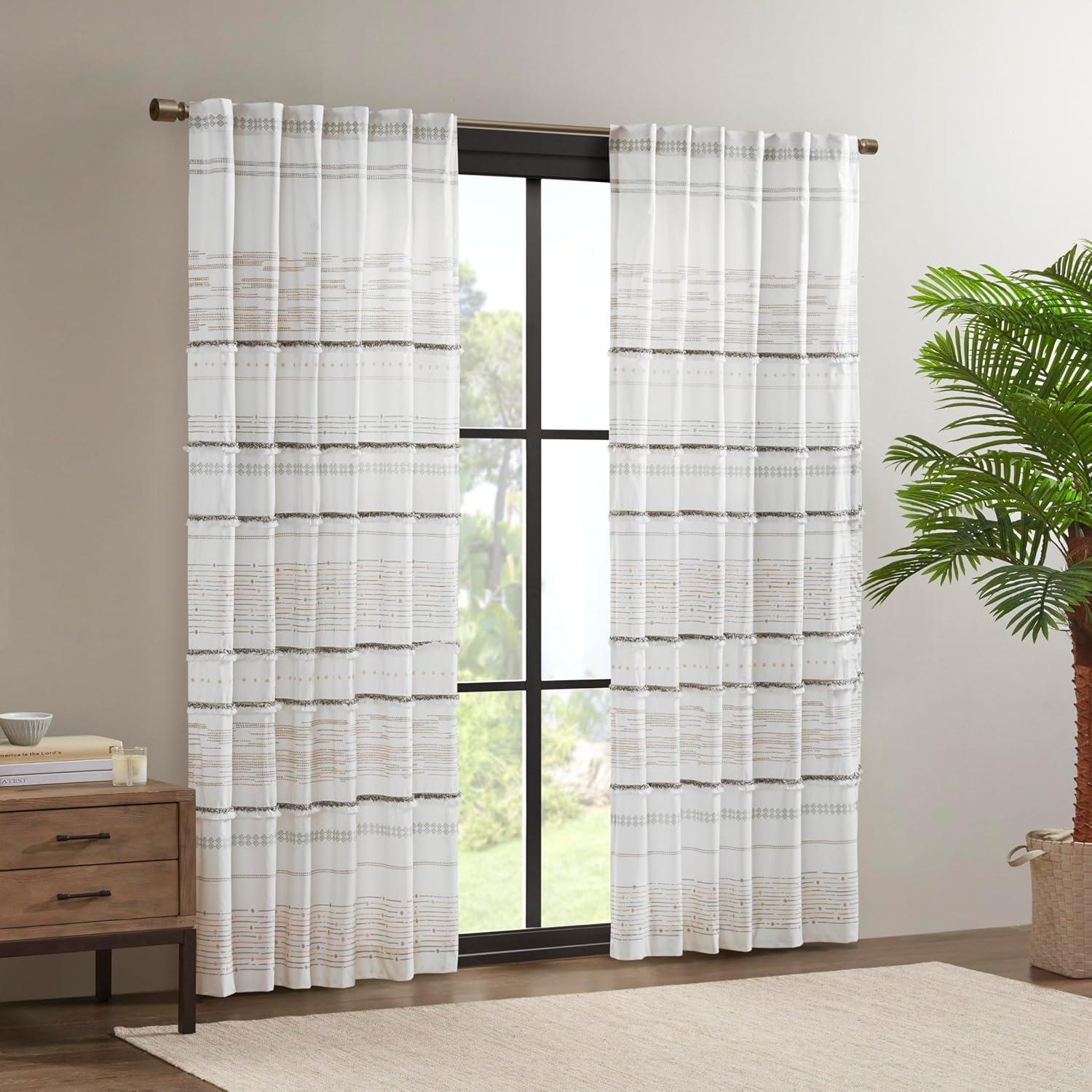 INK+IVY Nea 100% Cotton Printed Single Curtain Panel with Tassel Trim and Lining