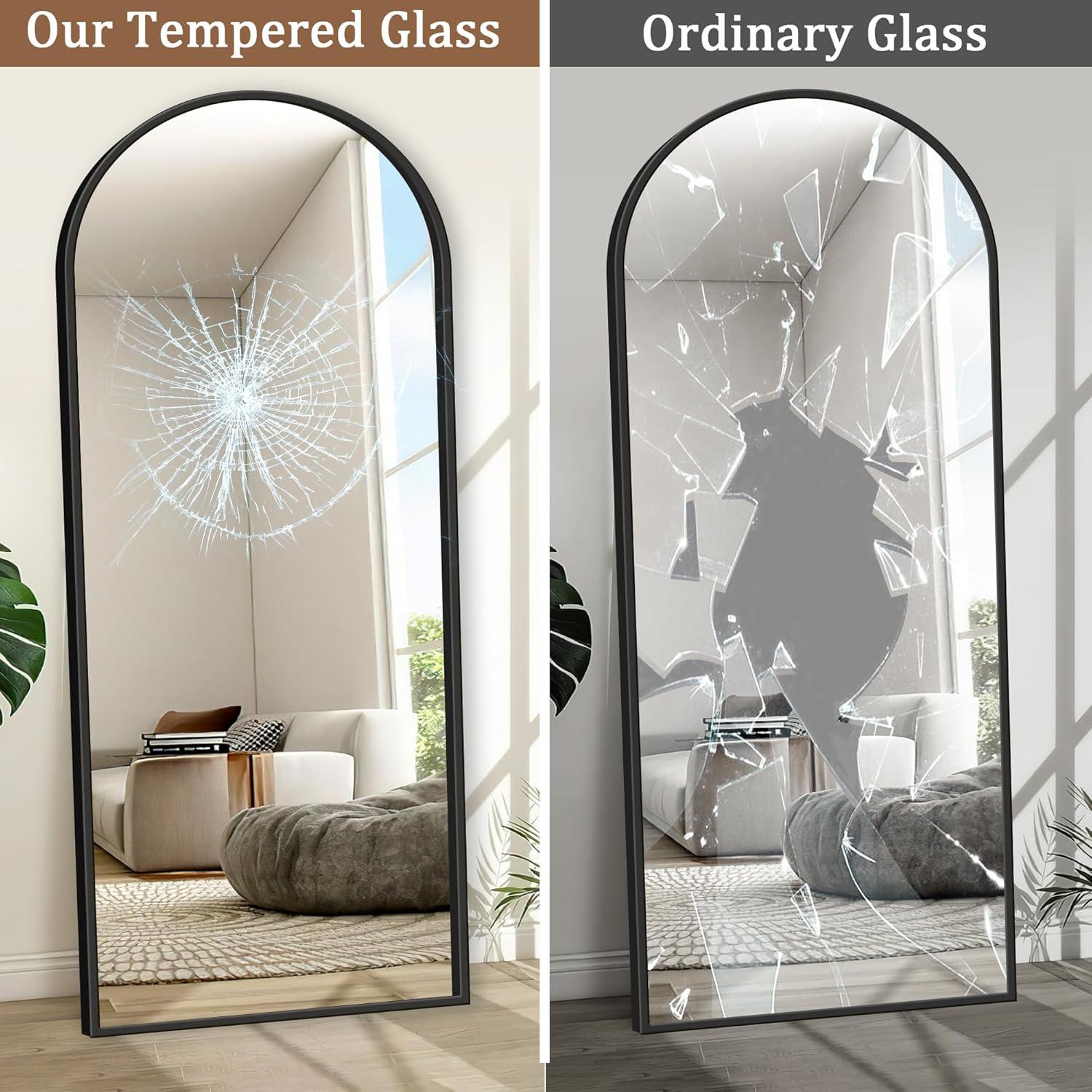 Full Body Mirror with Stand, 71" x 32" Arched Full Length Mirror with Aluminum Alloy Frame Wall-Mounted/Leaning Against Wall/Floor Standing Mirror for Home Decor, Black