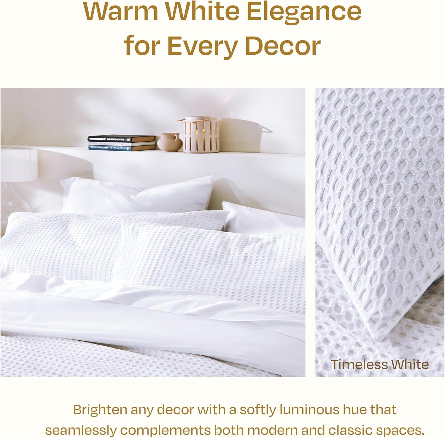 Textured Duvet Cover & Shams | 3 Piece Set Soft 100% Cotton | White Duvet Cover by California Design Den - White Waffle, Oversized King