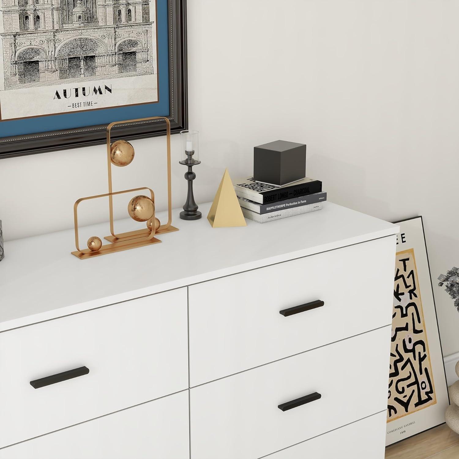 White 6-Drawer Wooden Dresser with Metal Handles