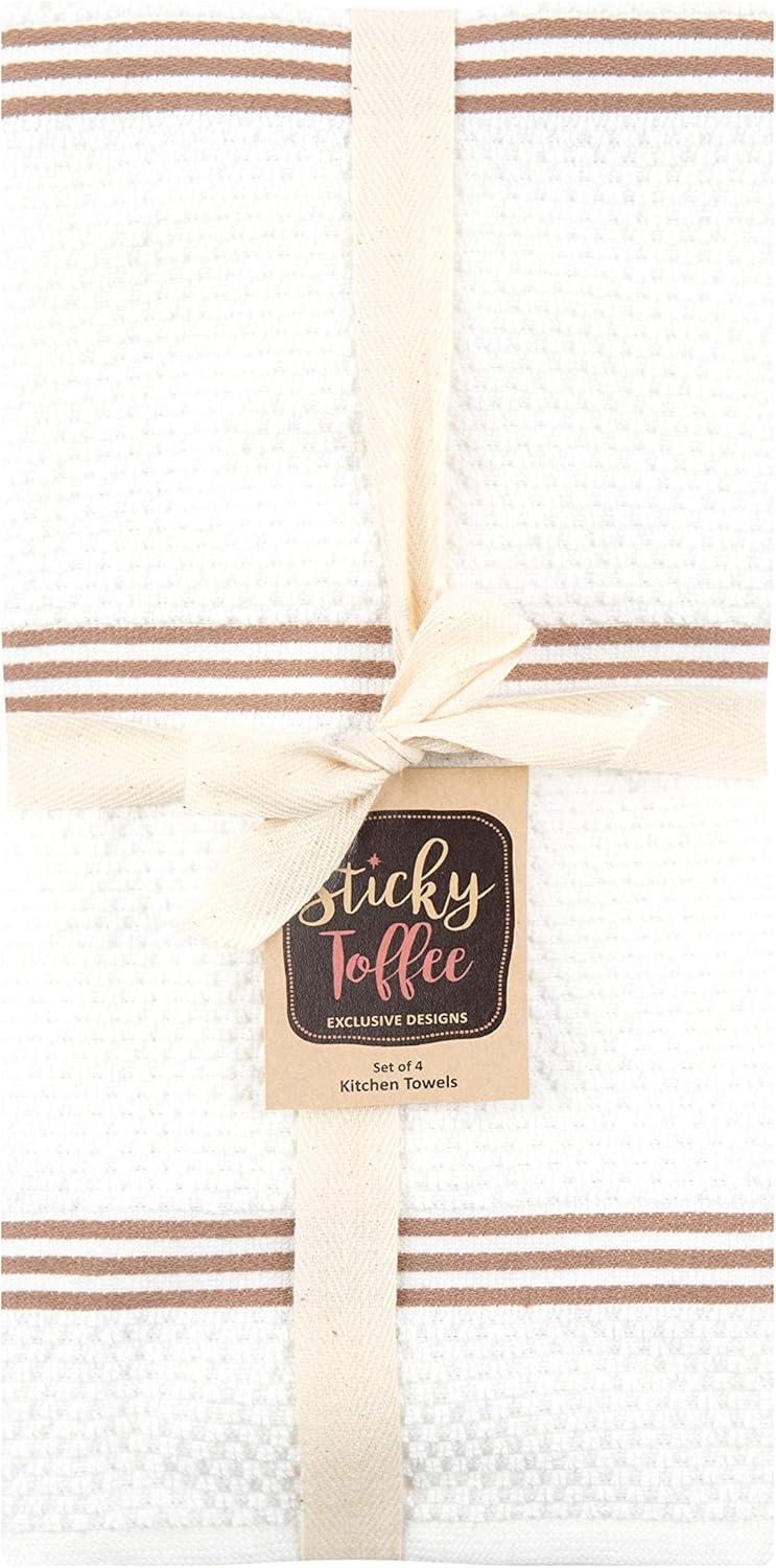 Sticky Toffee Kitchen Towels Dish Towels 100% Cotton, Set of 4, Brown and White Hand Towels, Tea Towels, Reusable Absorbent Cleaning Cloths, 28 in x 16 in