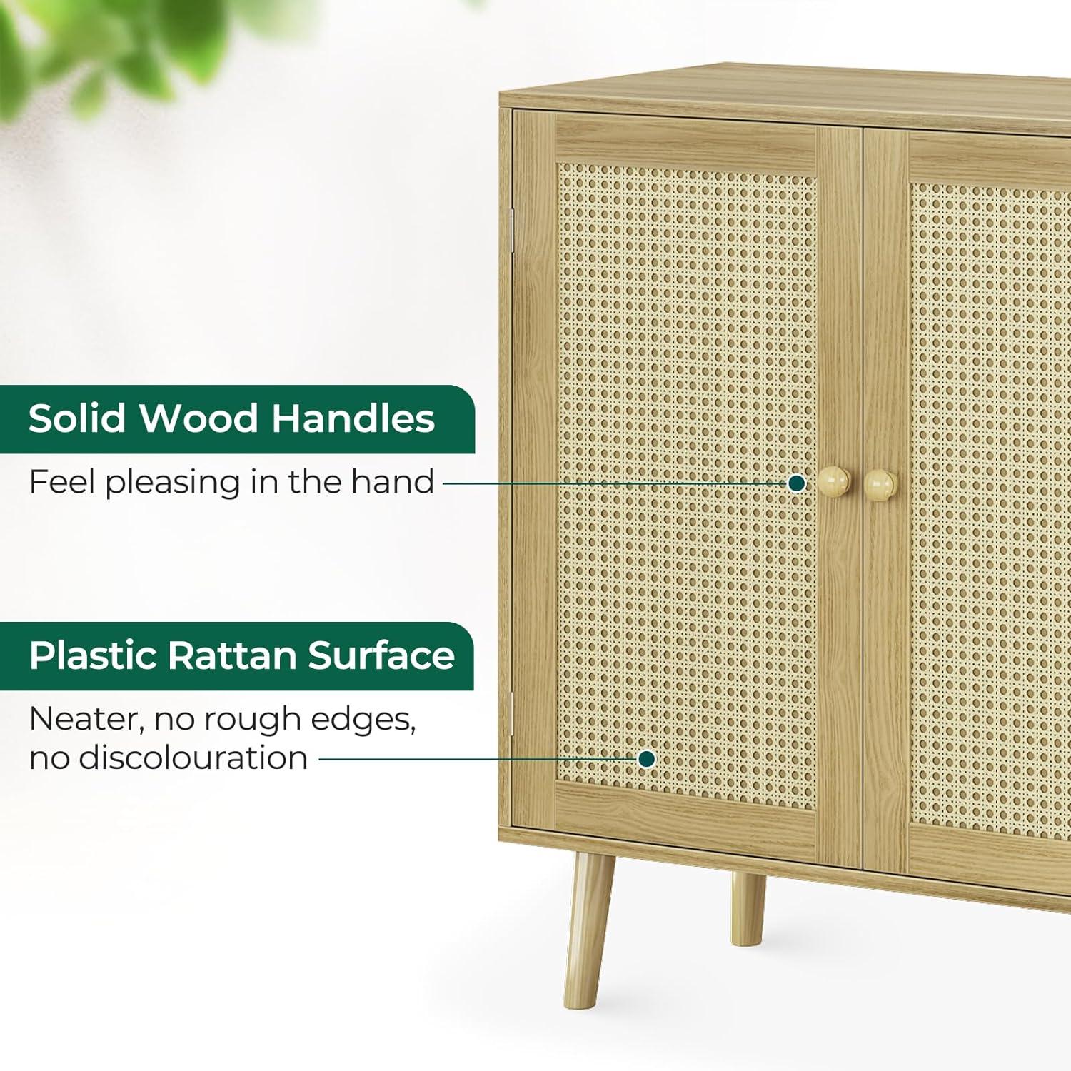 Natural Wood and Rattan Freestanding Storage Cabinet