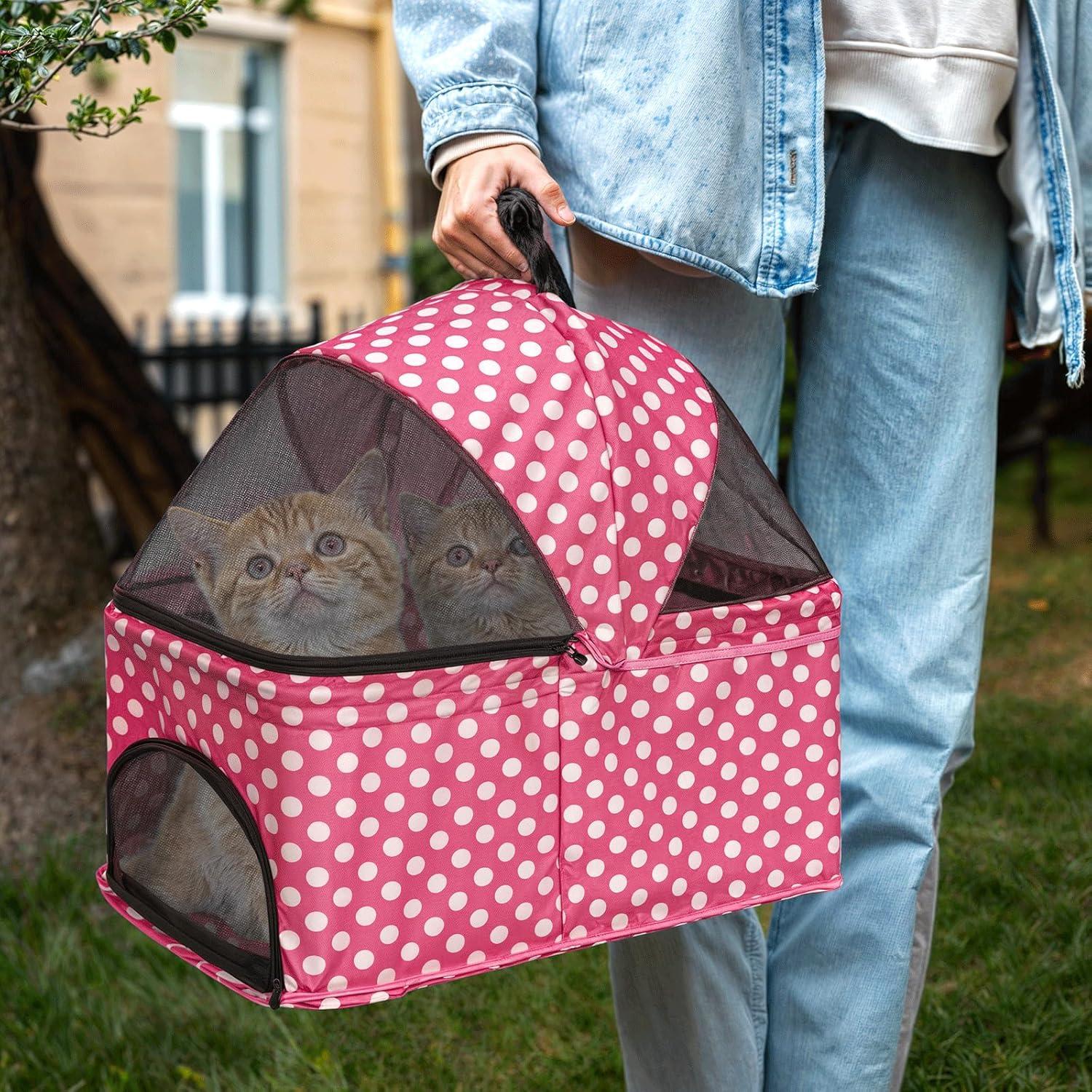 3-In-1 Pet Stroller Foldable Pet Stroller With Weather Cover Storage Basket For Dog Cat