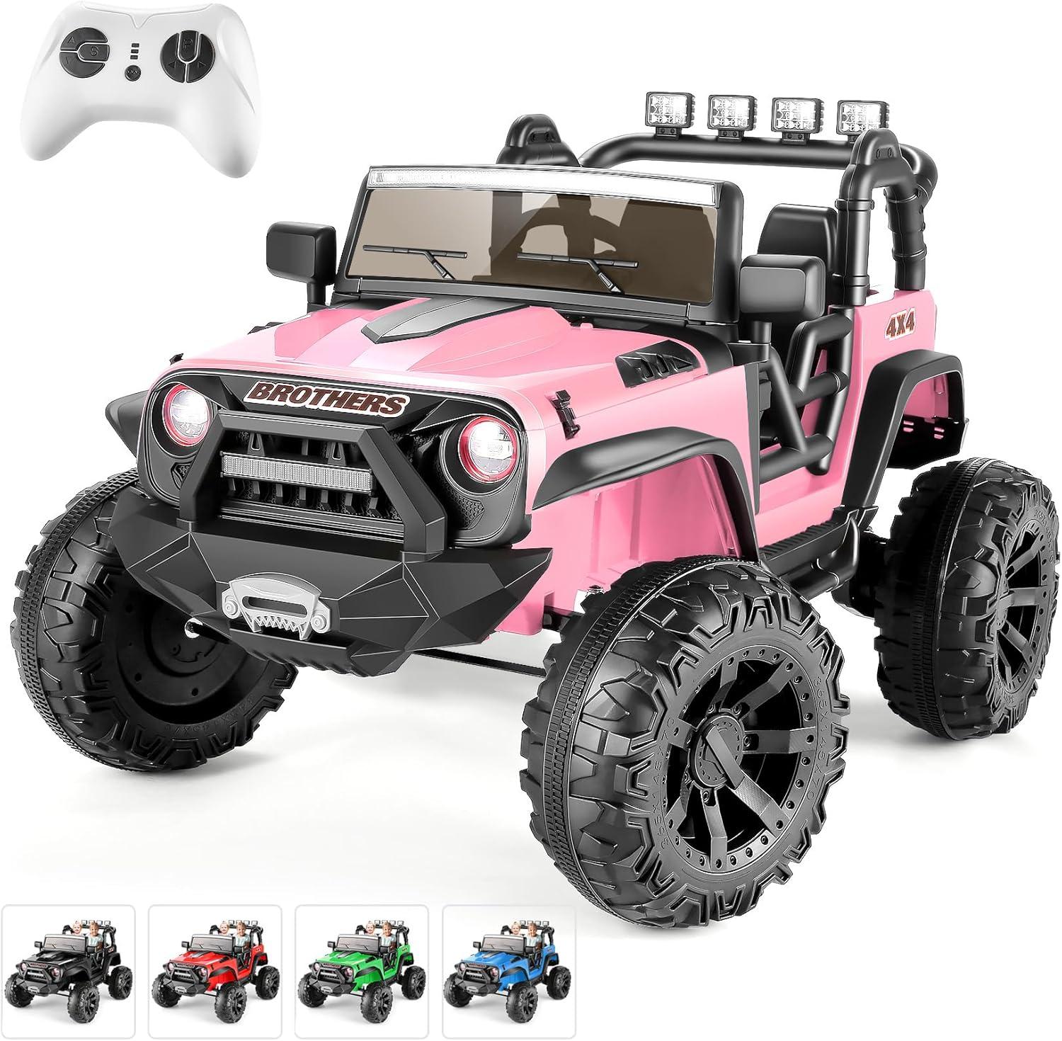 Hikiddo 24V 9Ah Ride on Toy for Big Kids, 2-Seater Powered Ride-on Truck Car with Remote - Pink