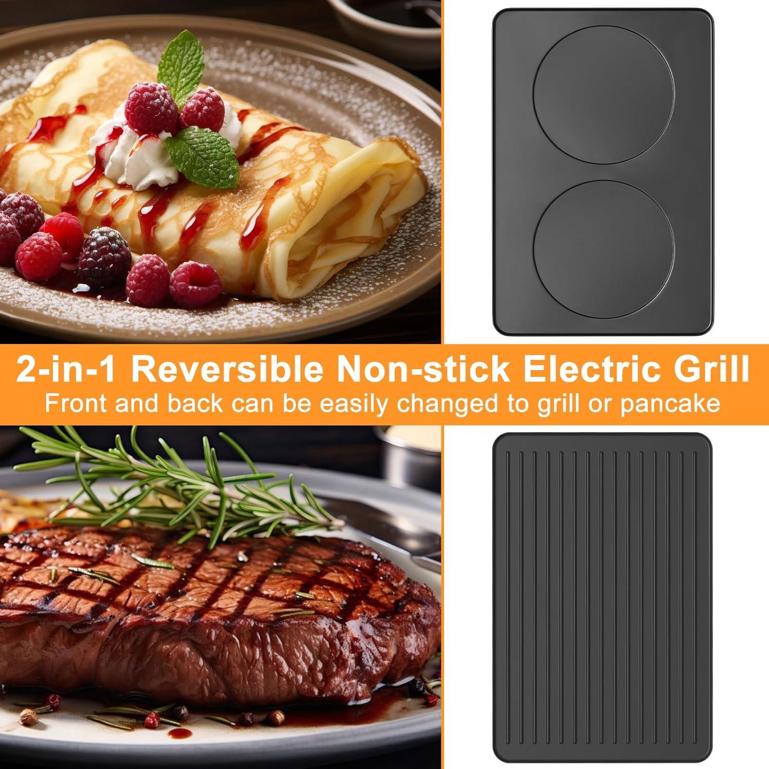 Table Grill, Indoor Grill Korean BBQ Grill Electric Griddle, 2 In 1 Electric Griddle Nonstick With 8  Cheese Pans Adjustable Temperature Control 1300W Ideal For Family And Party Fun