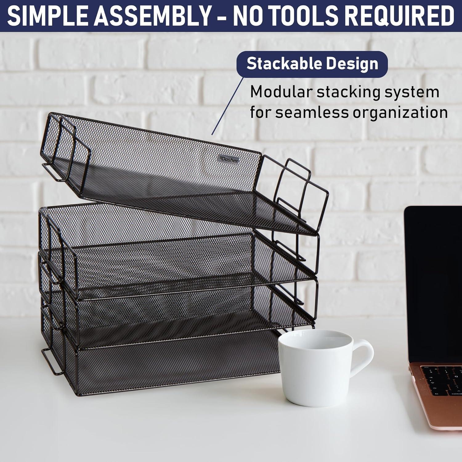 Stackable Paper Tray Desk Organizer – 4 Tier Metal Mesh Letter Organizers for Business, Home, School, Stores and More, Organize Files, Folders, Letters, Paper, Binders