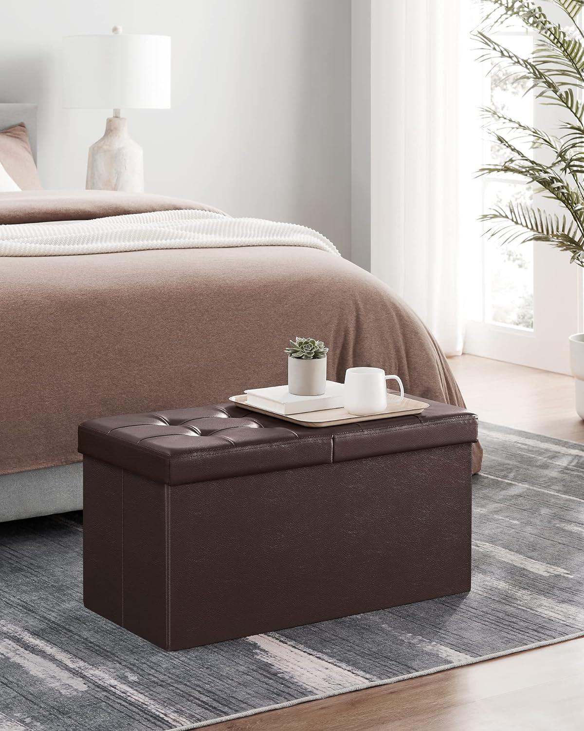 SONGMICS 30 Inches Folding Storage Ottoman Bench with Flipping Lid Brown