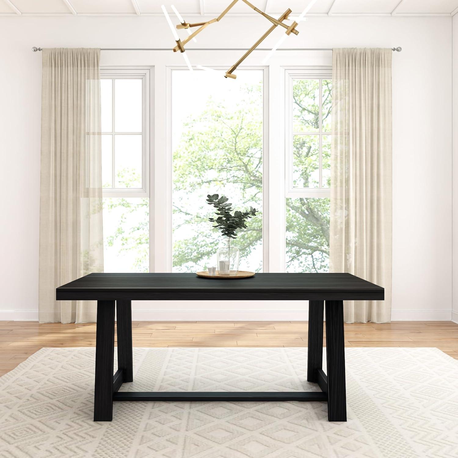 Plank+Beam Farmhouse 72" Dining Table, Solid Wood Rectangular Kitchen Table for 6 People