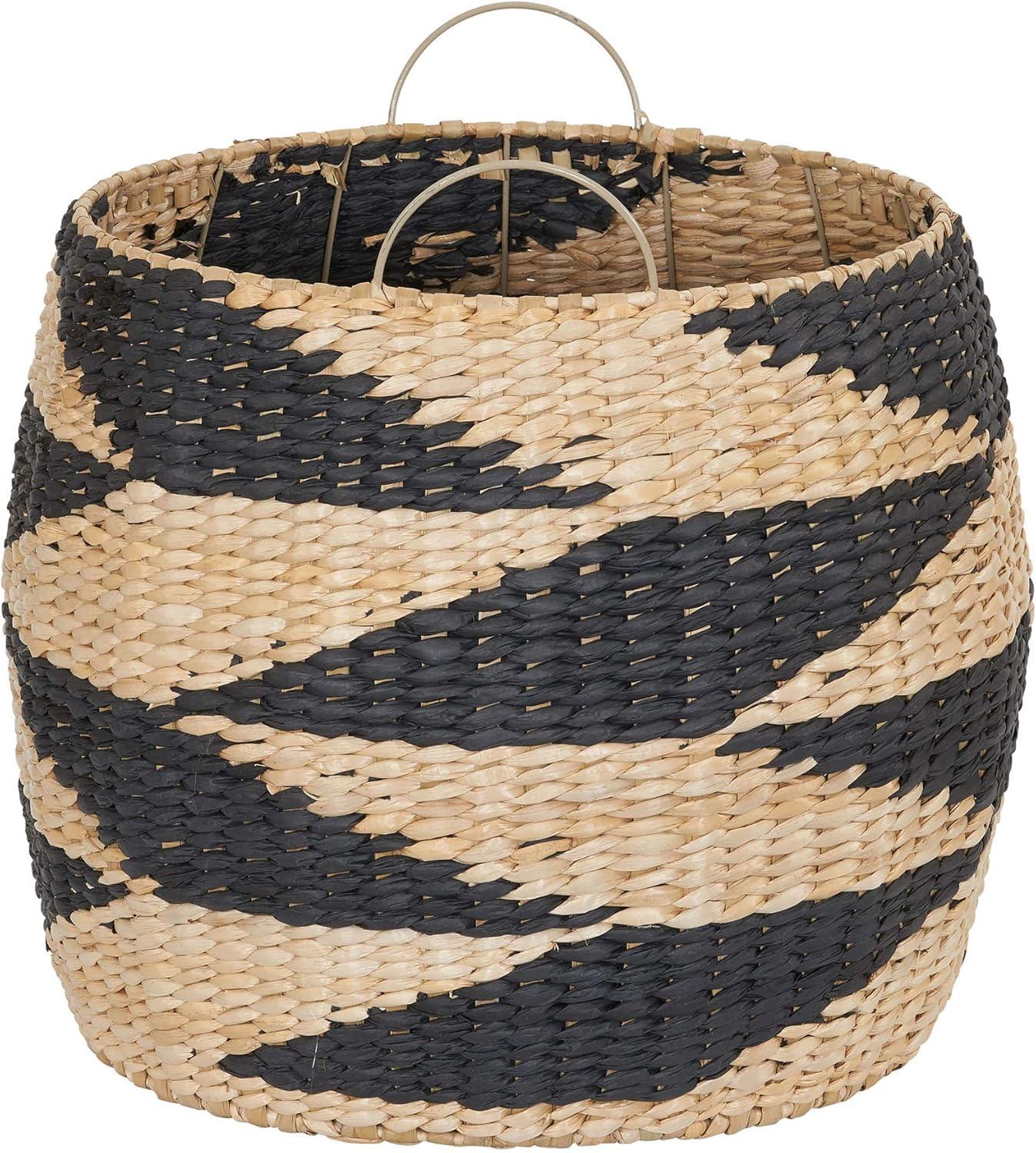 Chic Zig Zag Two-Tone Wicker Round Storage Basket