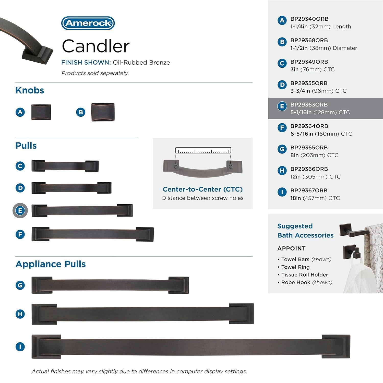 Amerock Candler 5-1/16 inch (128mm) Center-to-Center Oil-Rubbed Bronze Cabinet Pull