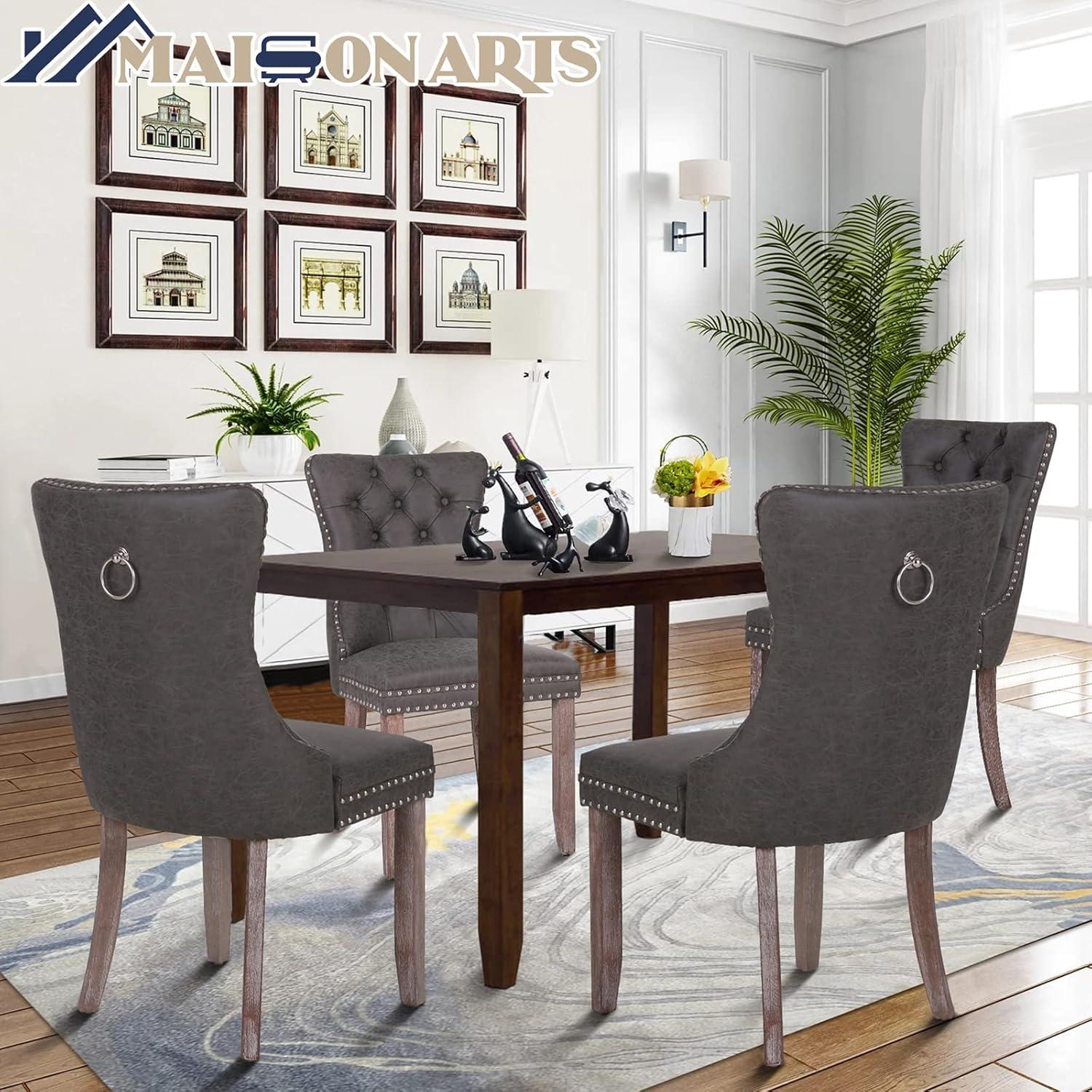 Modern Dining Chairs with Armrest Set of 6, Tufted Upholstered Dining Chairs with Nailhead Trim&Solid Wood Legs, Fabric Dining Room Chairs, Classic Accent Chair for Living Room, Bedroom, Gray, W15176