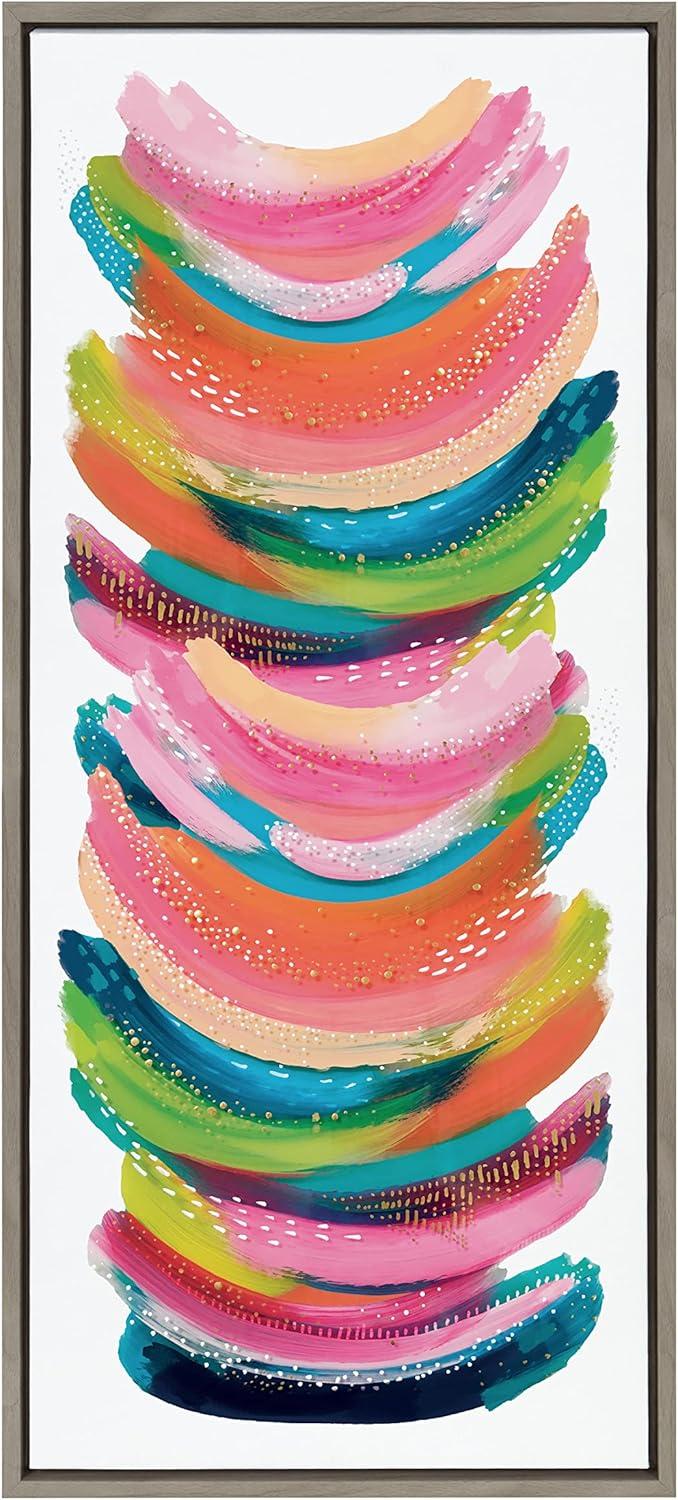 Kate and Laurel Sylvie Bright Abstract Framed Canvas Wall Art by Jessi Raulet of Ettavee, 18x40 Gray, Modern Colorful Brushstrokes Art for Wall