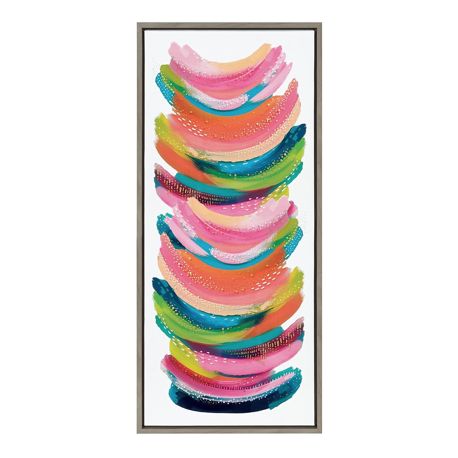 Kate and Laurel Sylvie Bright Abstract Framed Canvas Wall Art by Jessi Raulet of Ettavee, 18x40 Gray, Modern Colorful Brushstrokes Art for Wall