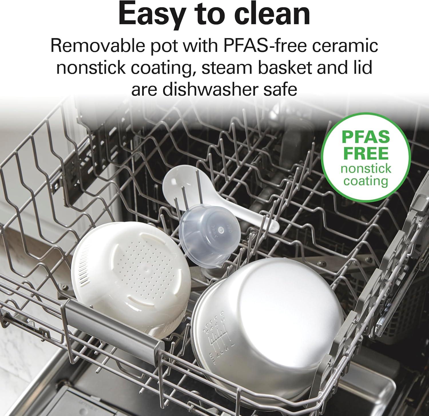 Hamilton Beach Compact Multi Cooker, 1.5 Quart, with Rice Cooker, Egg Cooker, Slow Cooker, Food Steamer and Cereal Functions, 37524