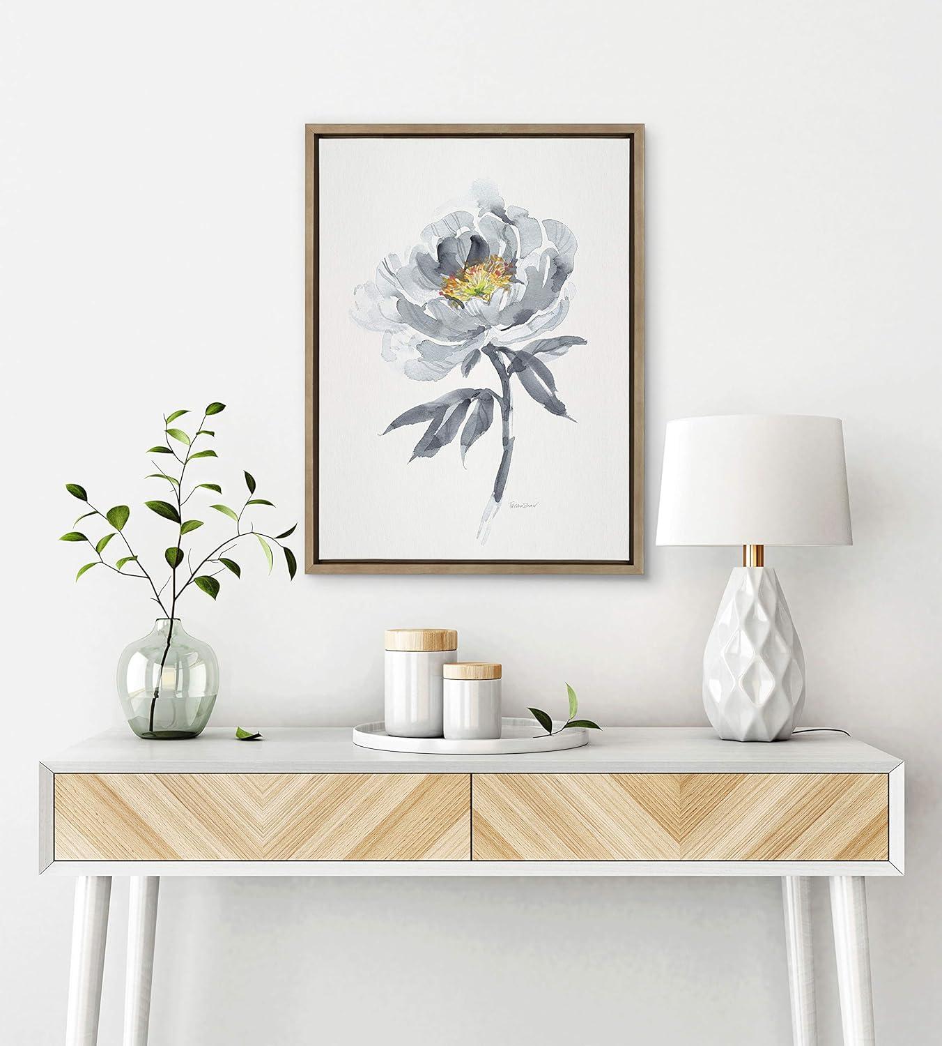 18" x 24" Sylvie Gray Bloom Framed Wall Canvas by Patricia Shaw Gold: Modern Botanical Decor - Kate & Laurel All Things Decor