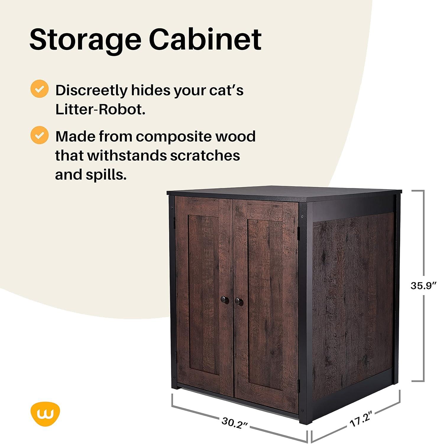 Litter-Robot Storage Cabinet and Litter Box Enclosure by Whisker, Coffee Oak Finish, 30.7" W x 28.1" D x 34.3" H, Stylish and Durable Hidden Litter Box Furniture