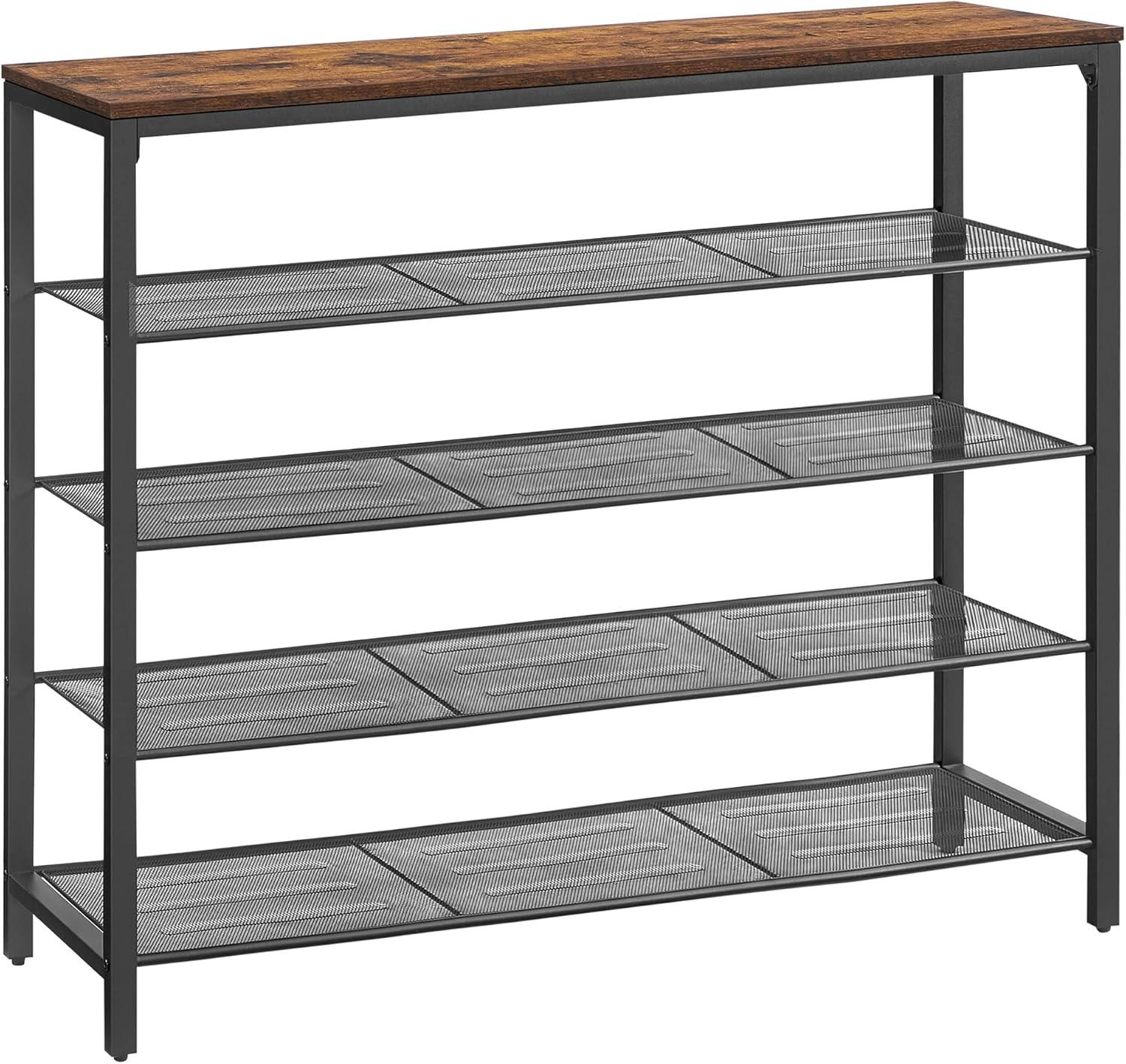 Rustic Brown and Black 5-Tier Metal Shoe Rack