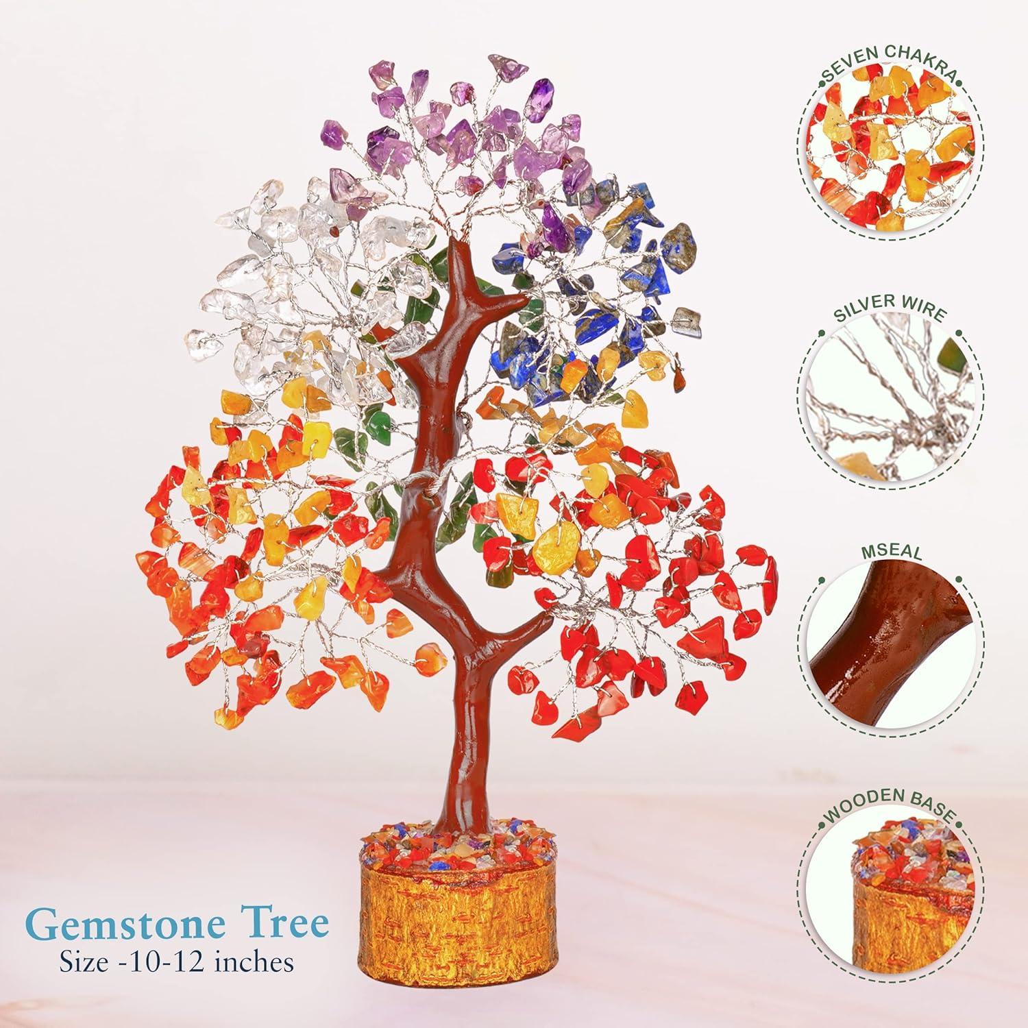 Multicolor Crystal Chakra Tree with Golden Wire