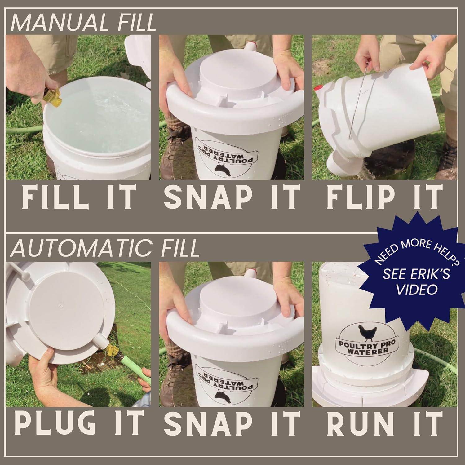 The Original Poultry Pro Waterer | DIY Chicken Waterer for Chicken Coop | Hands Free Poultry Waterer Suitable for Pigeons, Ducks, Chickens & Other Smaller Birds - Fits All 5 Gallon Buckets